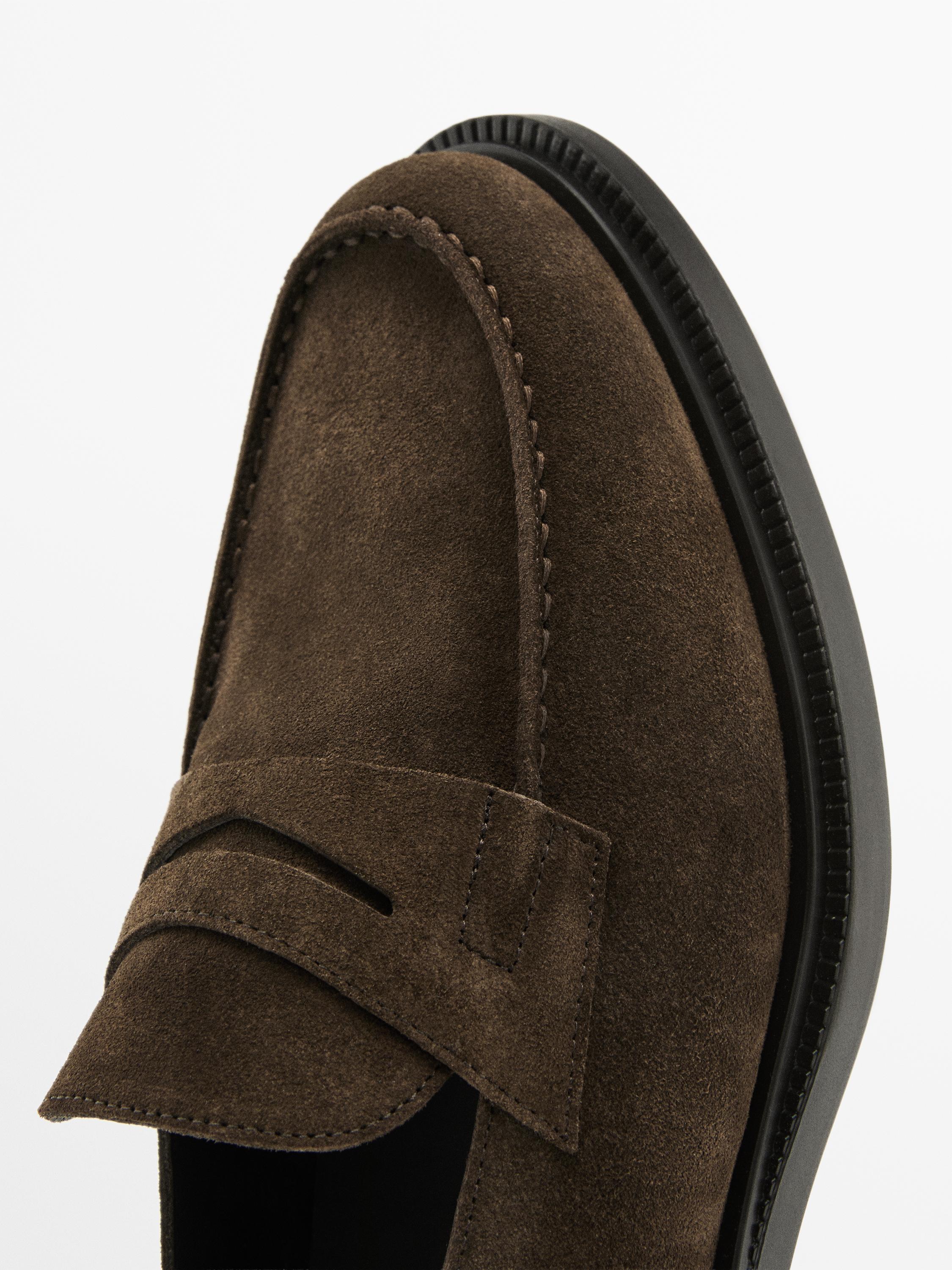 Split suede penny loafers