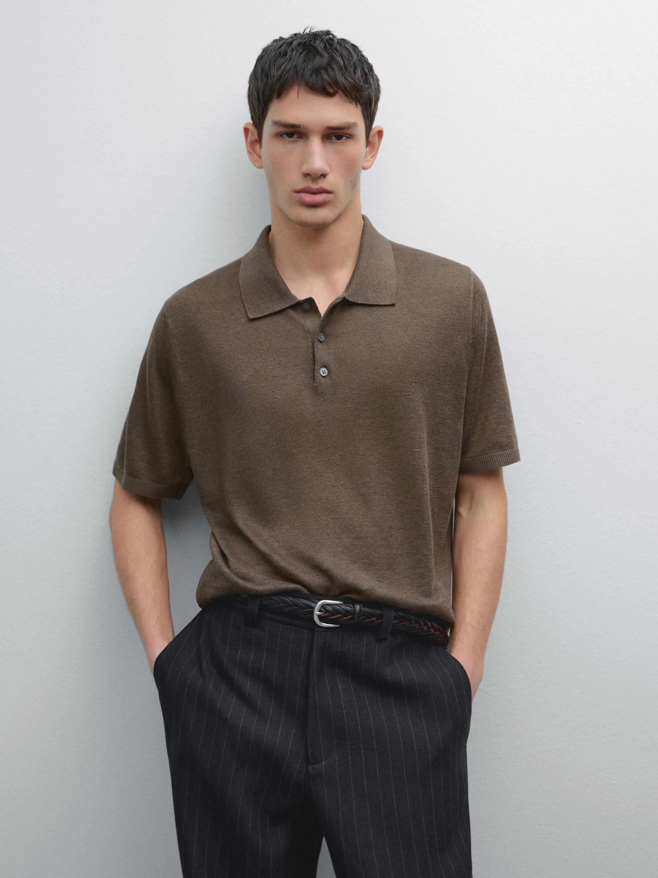 100% linen knit polo shirt