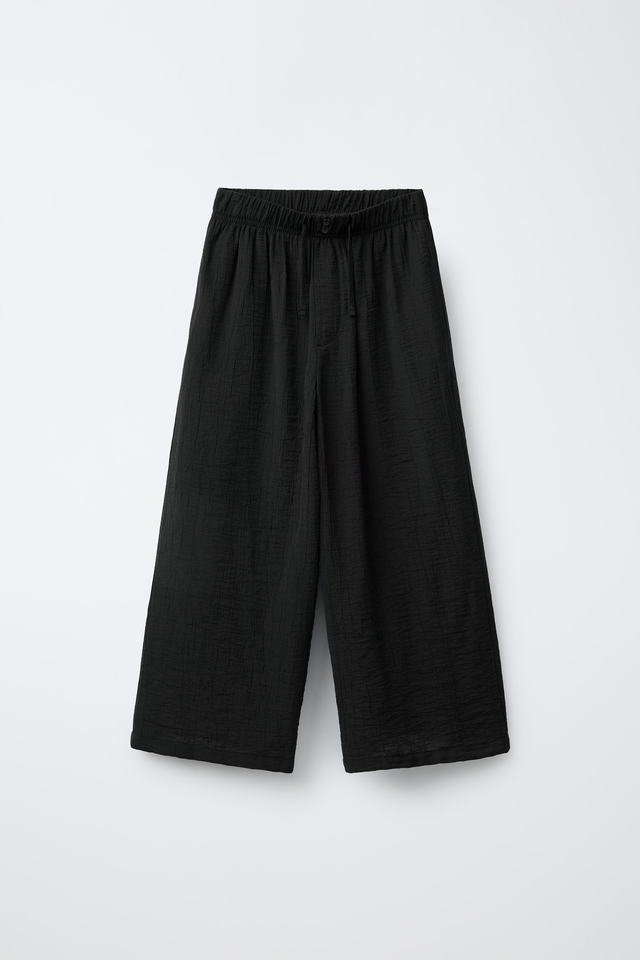 WRINKLED EFFECT WIDE LEG PANTS