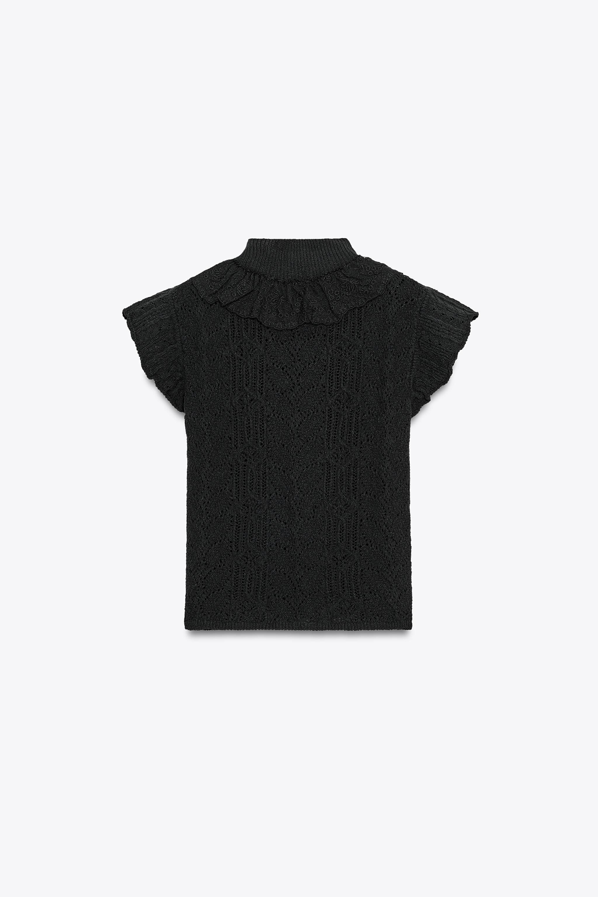 POINTELLE KNIT RUFFLED TOP