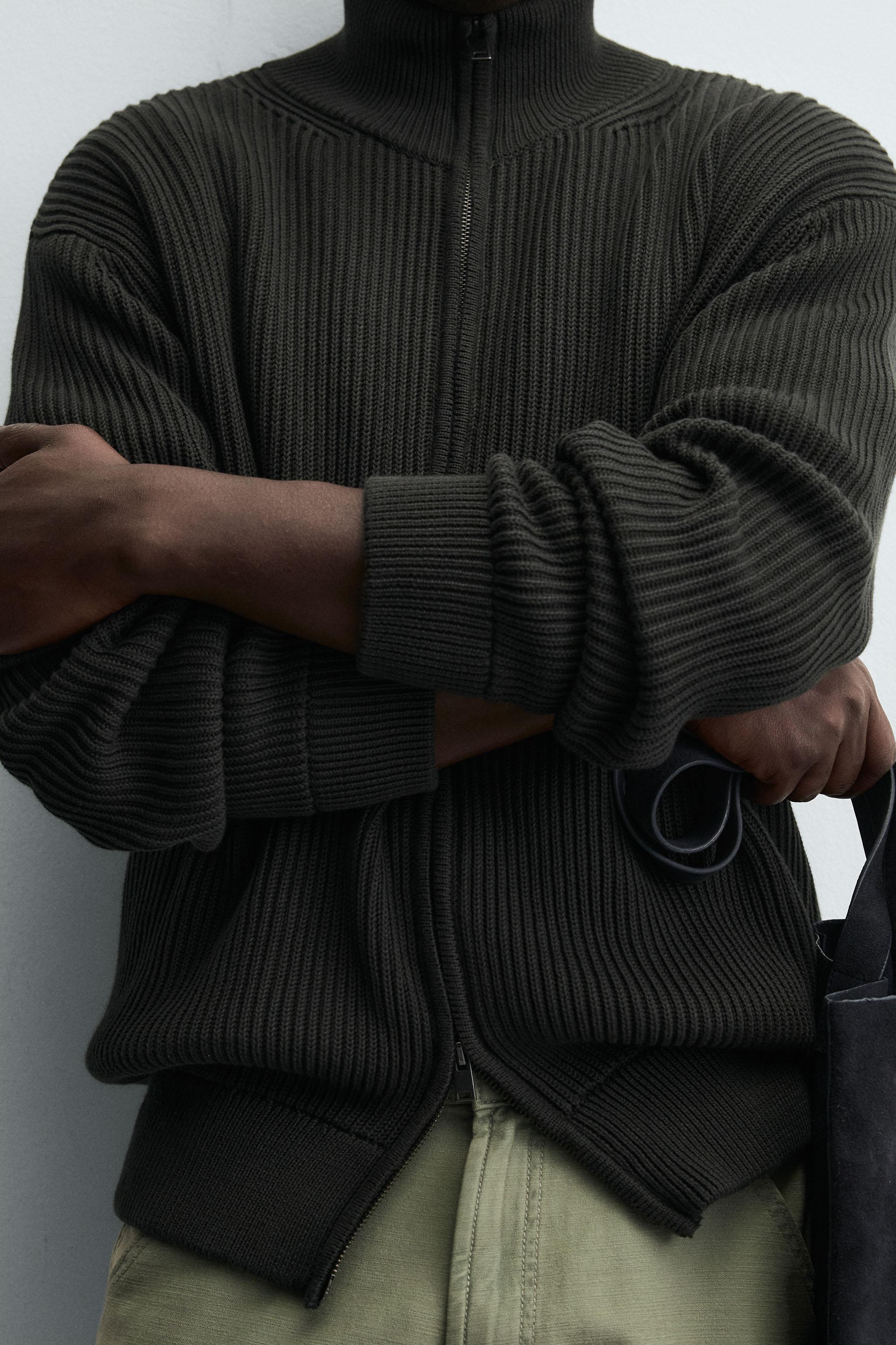 PURL KNIT ZIP-UP CARDIGAN