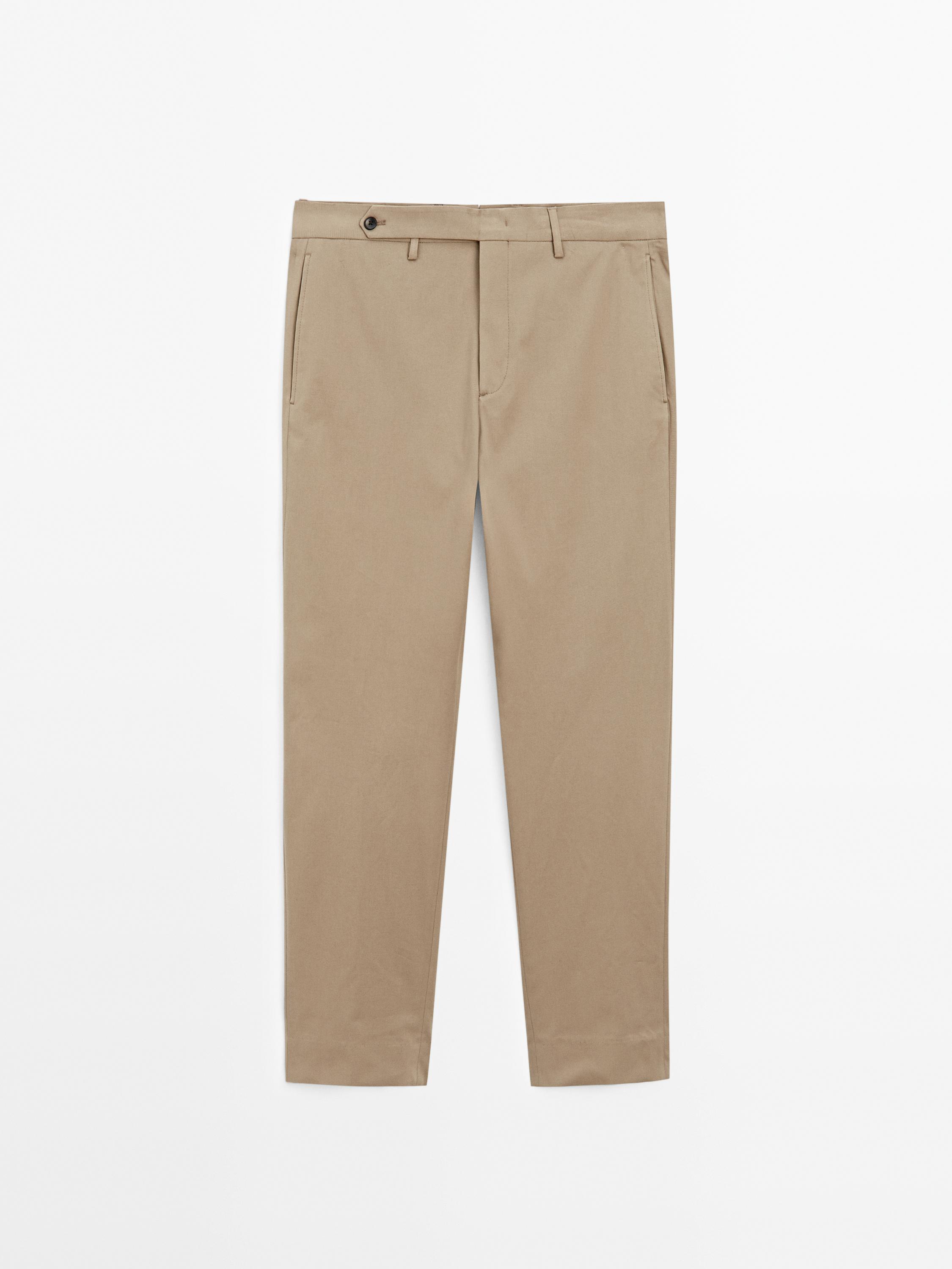 Cotton blend slim fit trousers