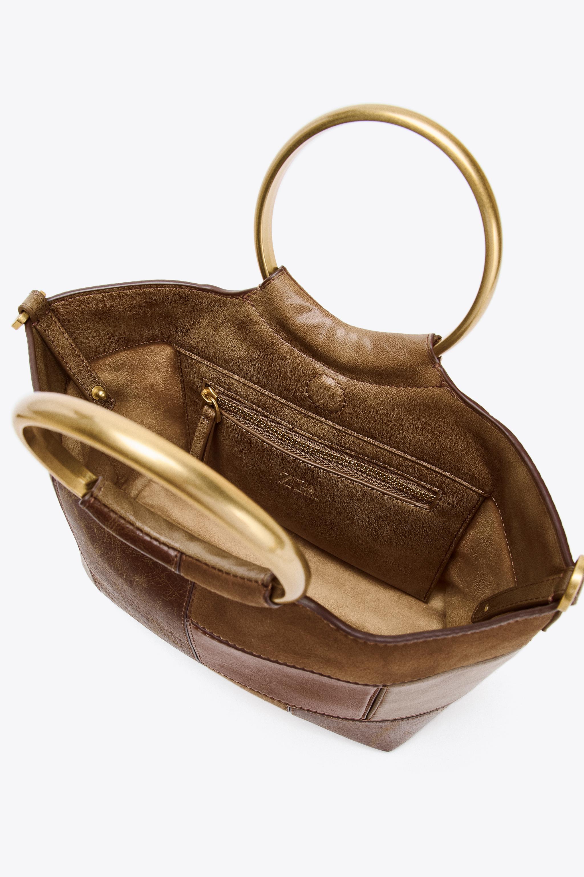 PATCHWORK RIGID HANDLE MINI BUCKET BAG