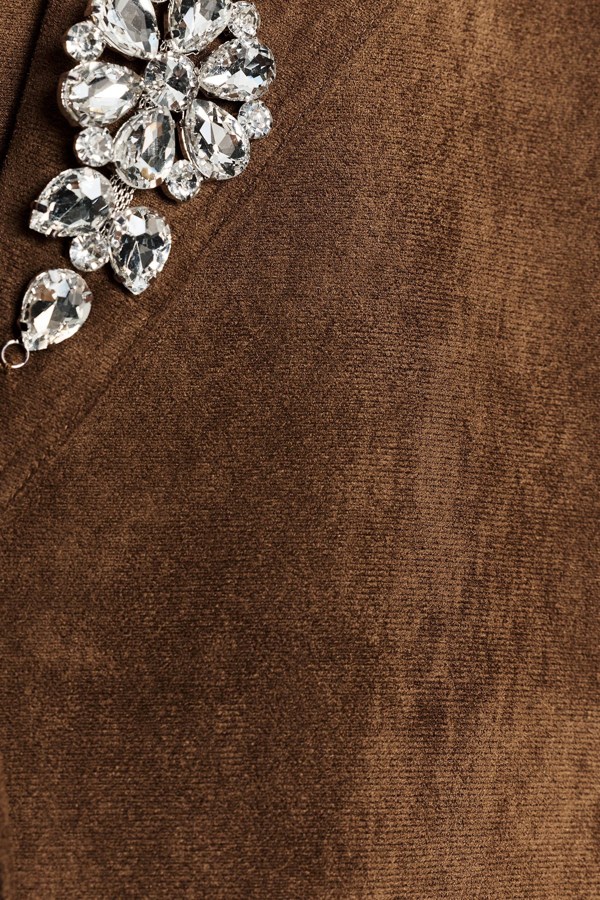 FAUX SUEDE FROCK COAT WITH BROOCH