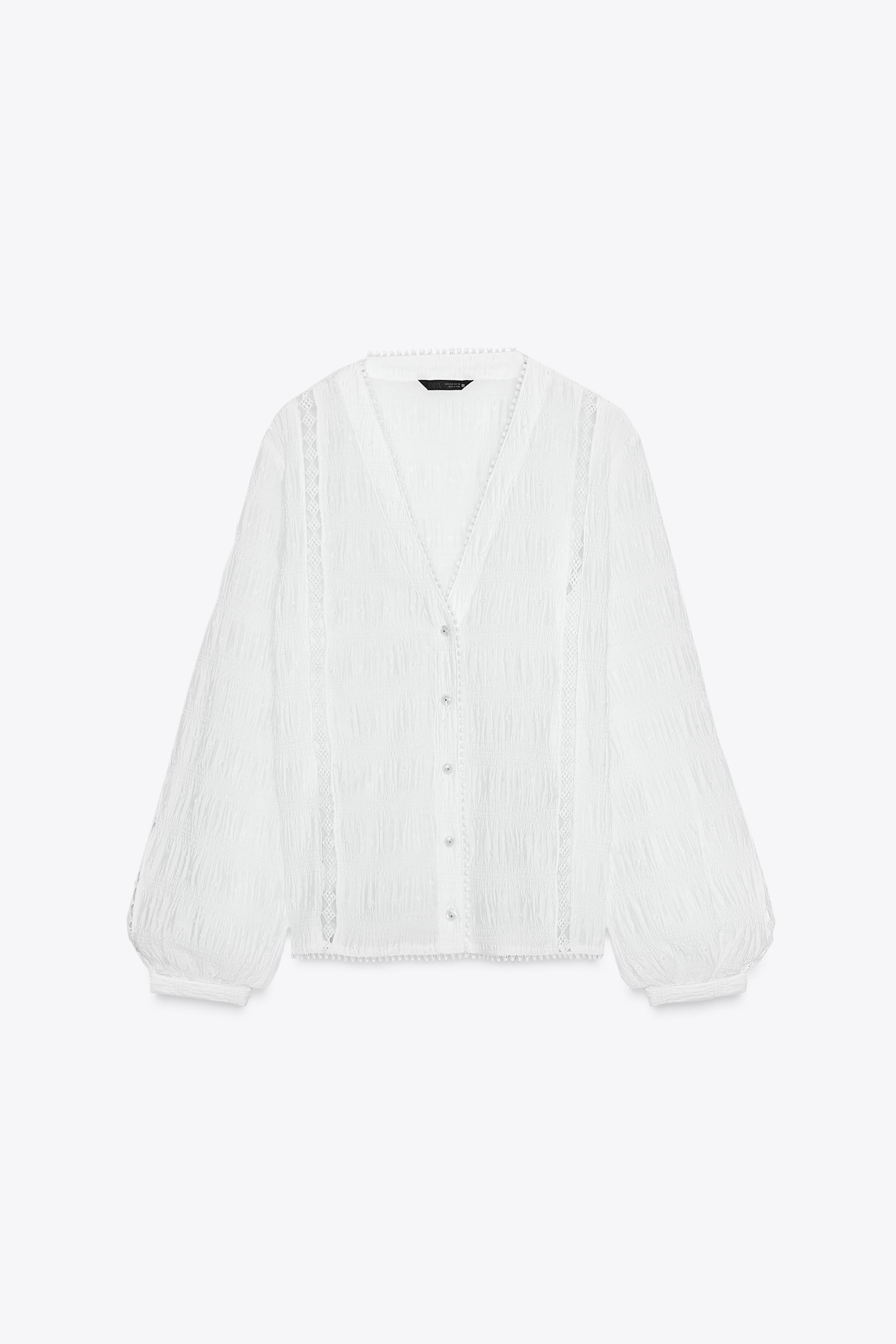 DOTTED MESH LACE TRIM BLOUSE