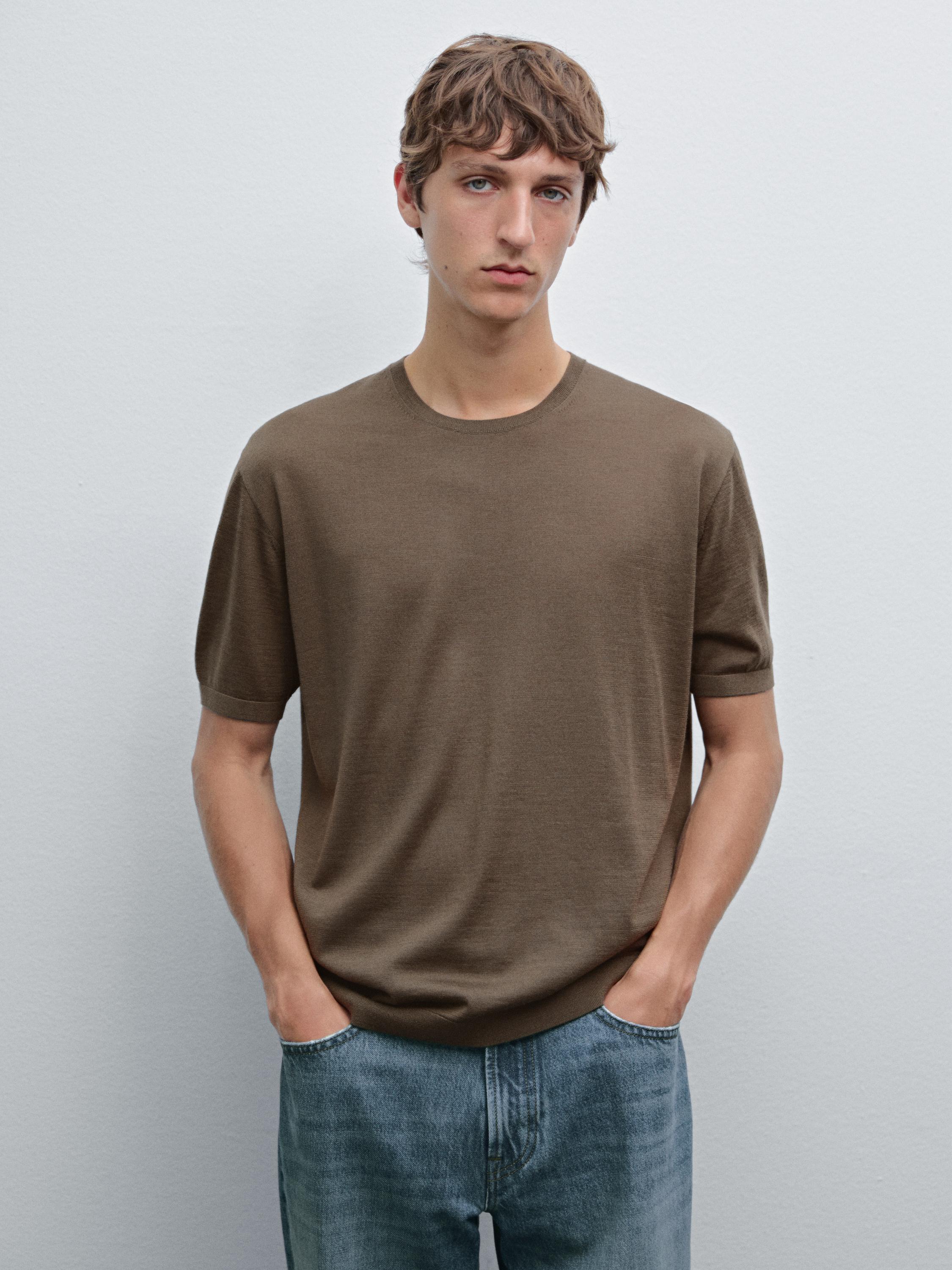 Short sleeve knit wool blend T-shirt