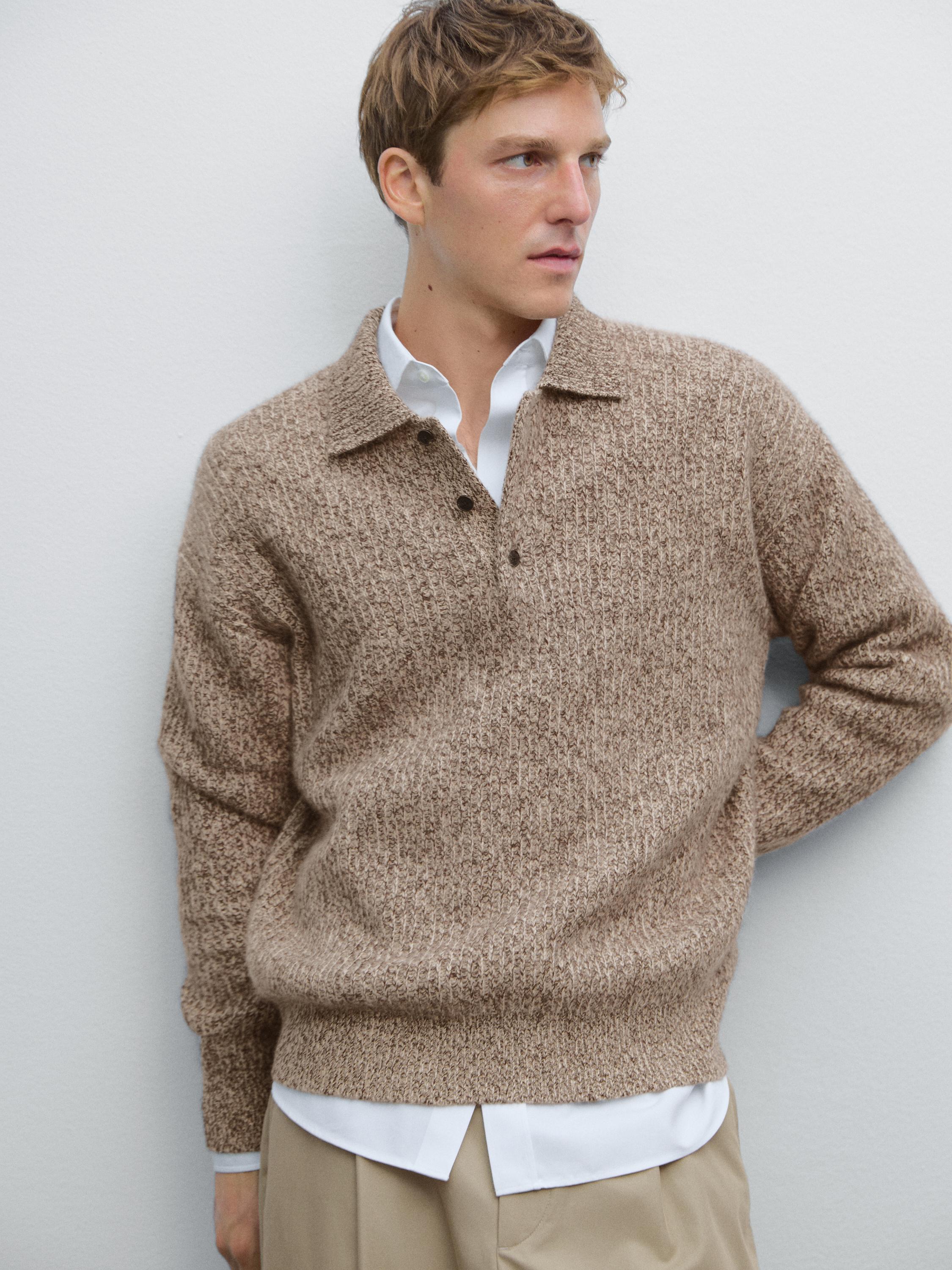 100% cashmere knit polo sweater