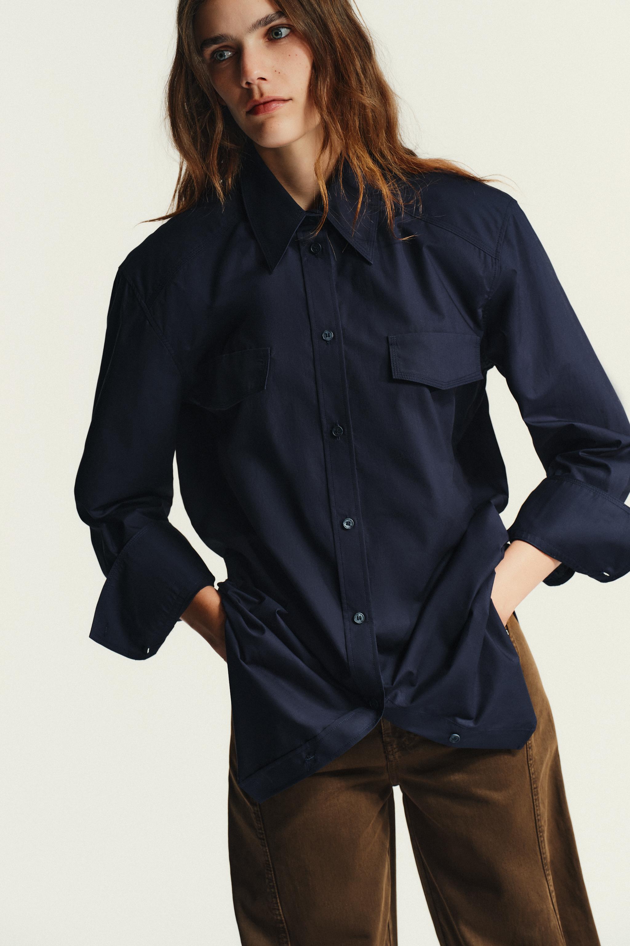 SHOULDER PAD POPLIN SHIRT