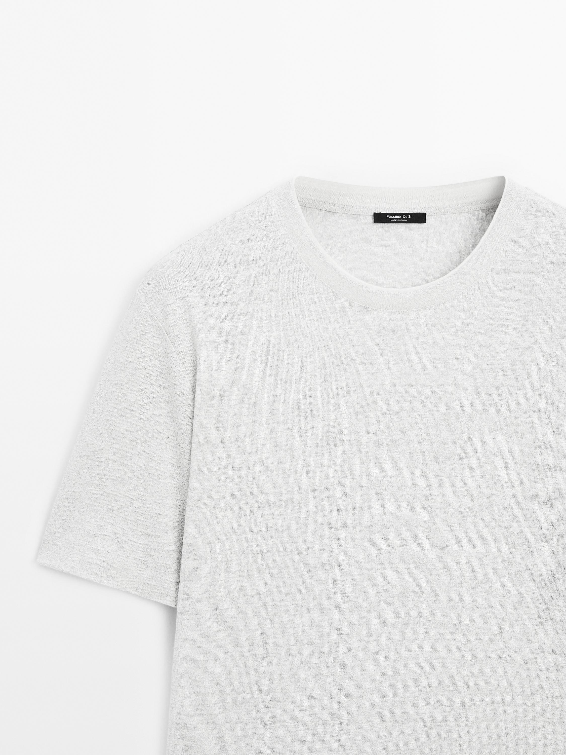 Linen blend contrast knit T-shirt