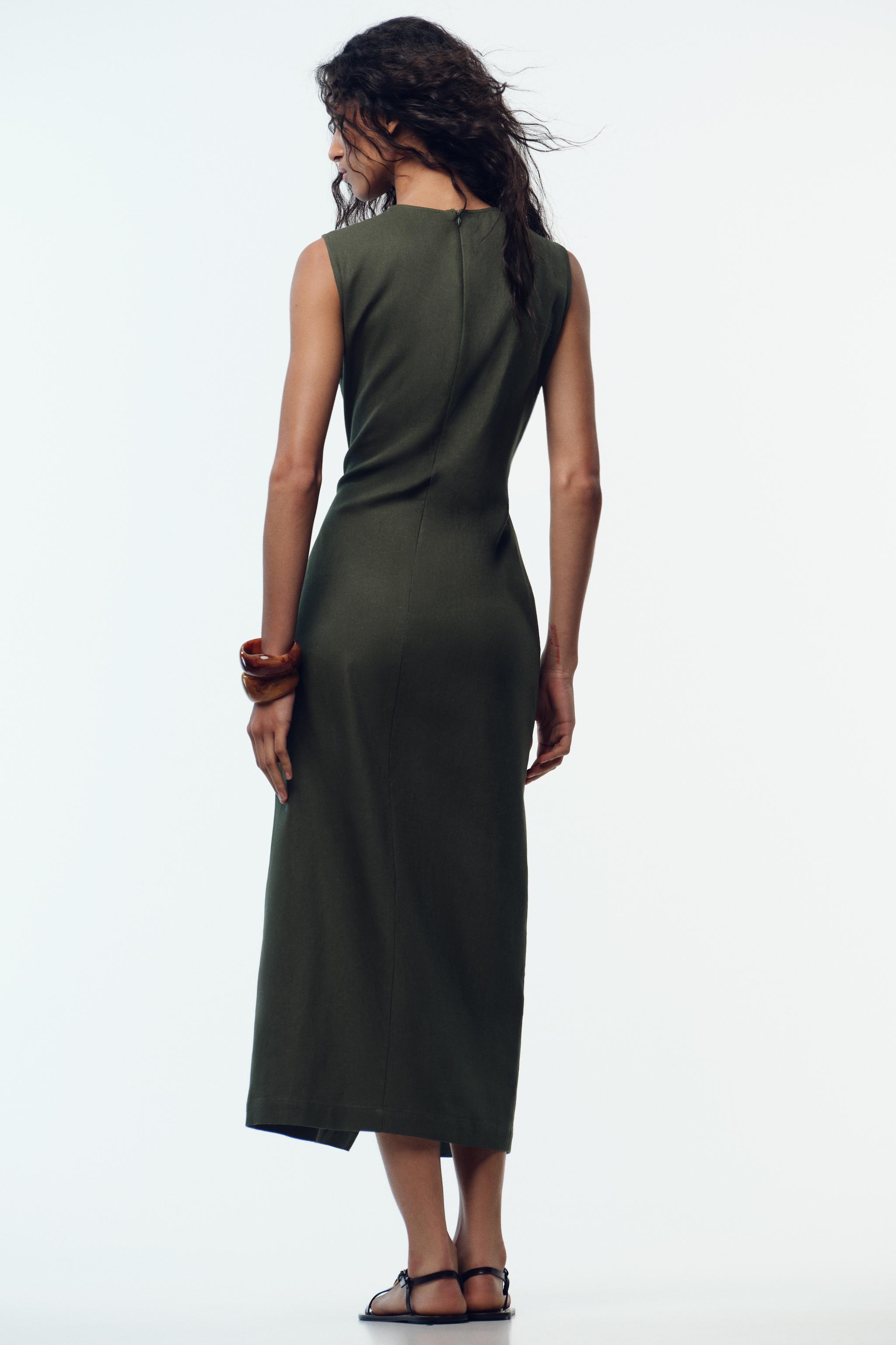 LINEN BELTED MIDI DRESS