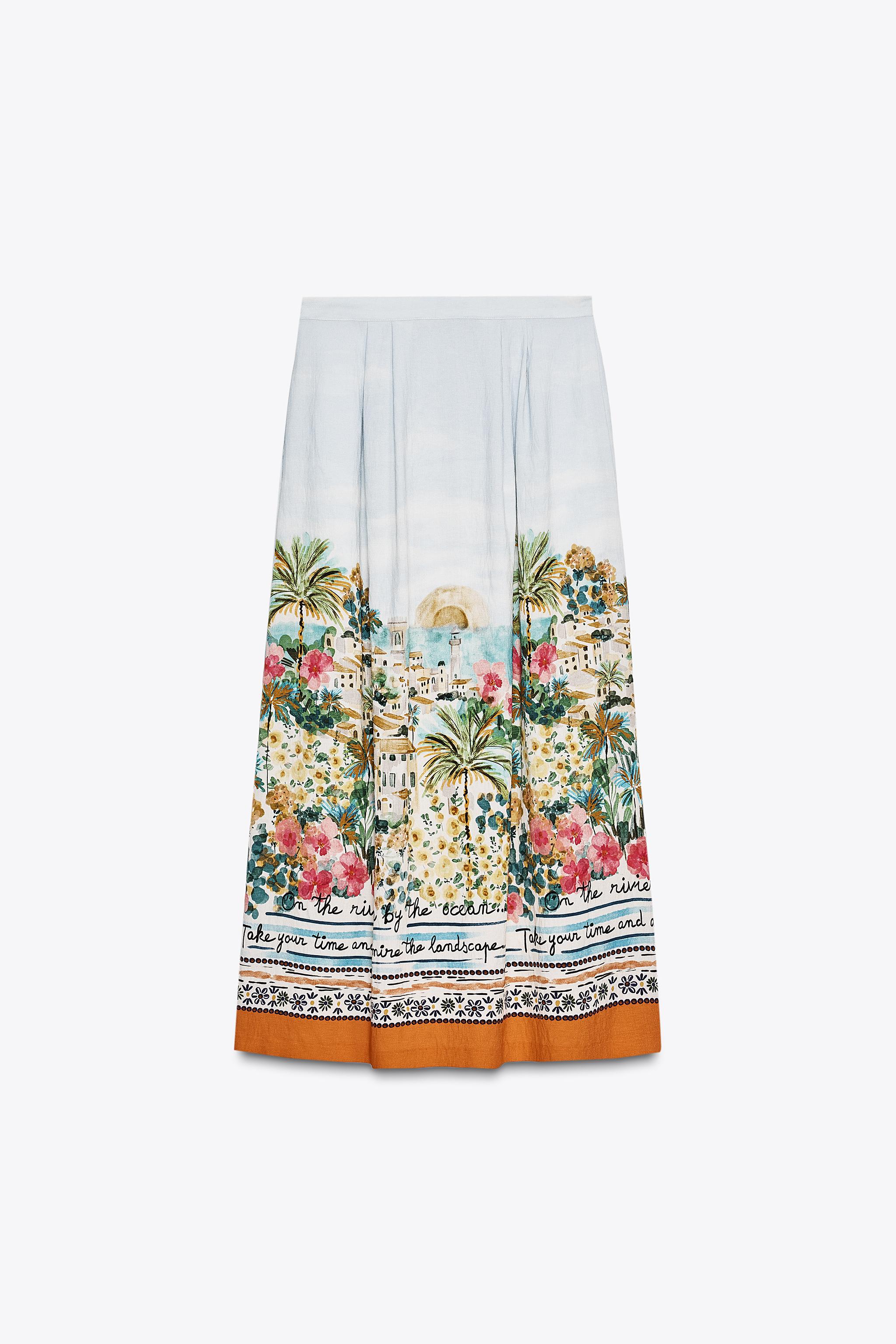 PRINTED MIDI CAPE SKIRT