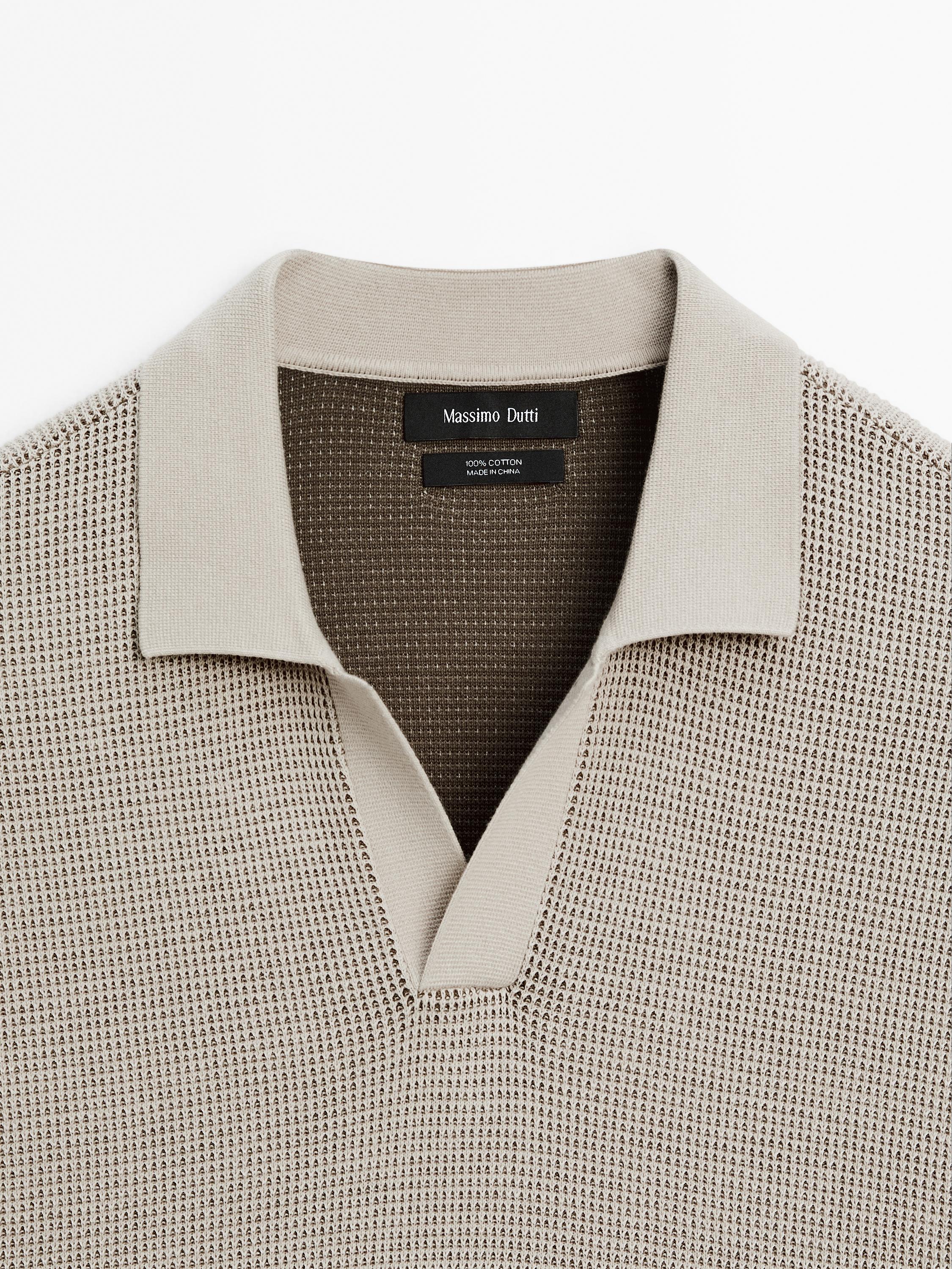 Textured knit V-neck polo shirt