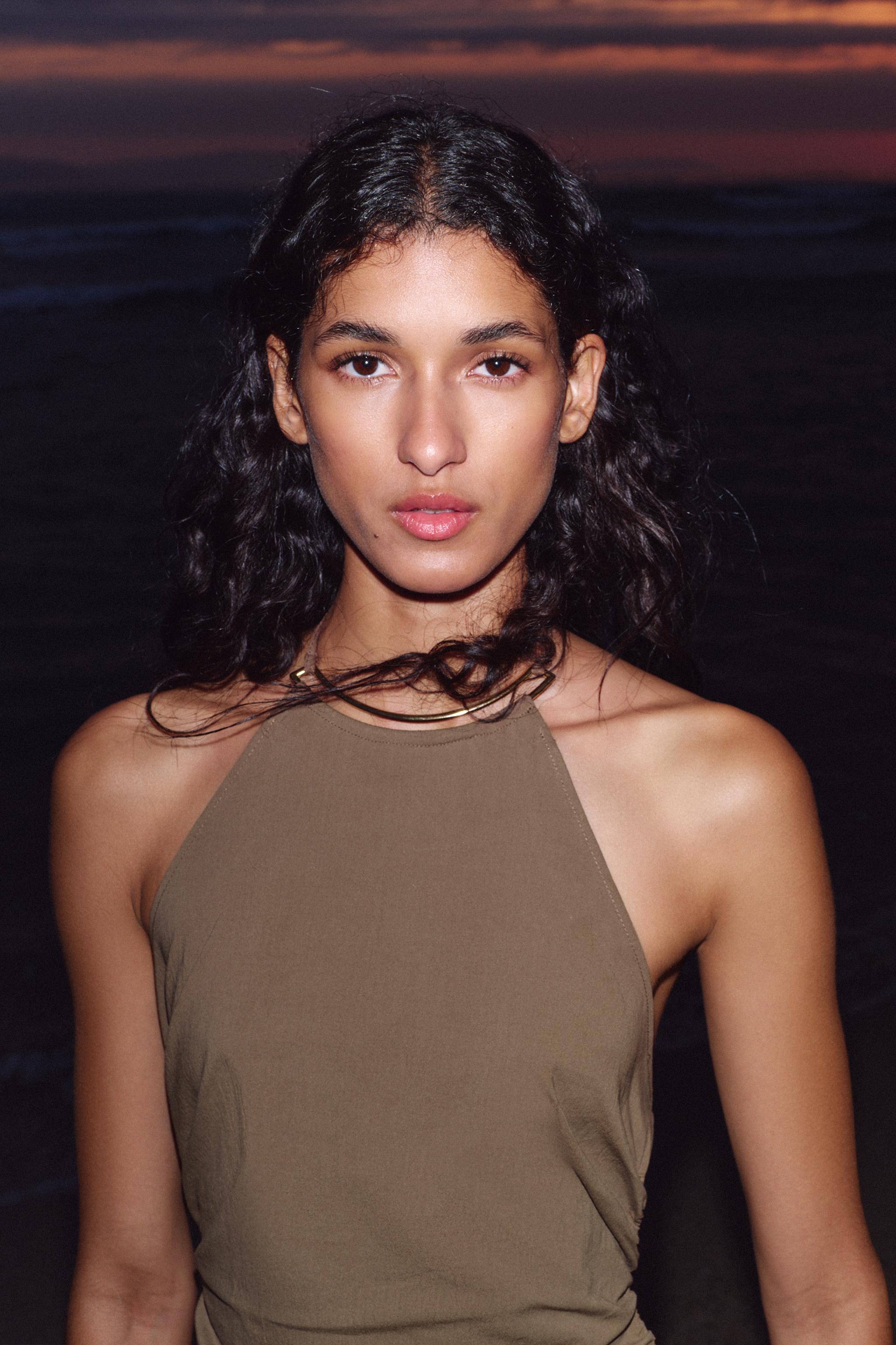 HALTER MIDI DRESS WITH TRIM