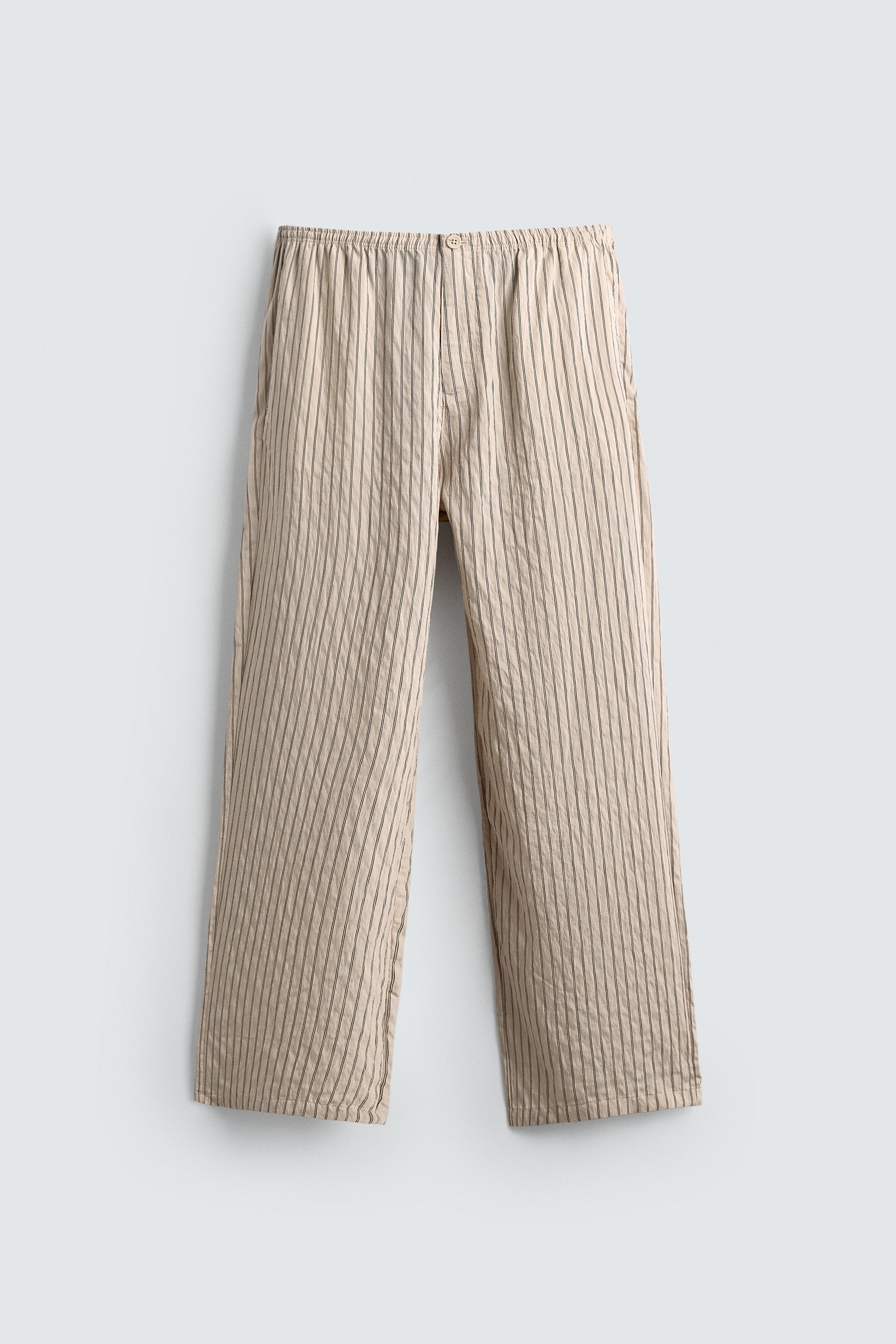 WRINKLED EFFECT STRIPED FLOWY PANTS