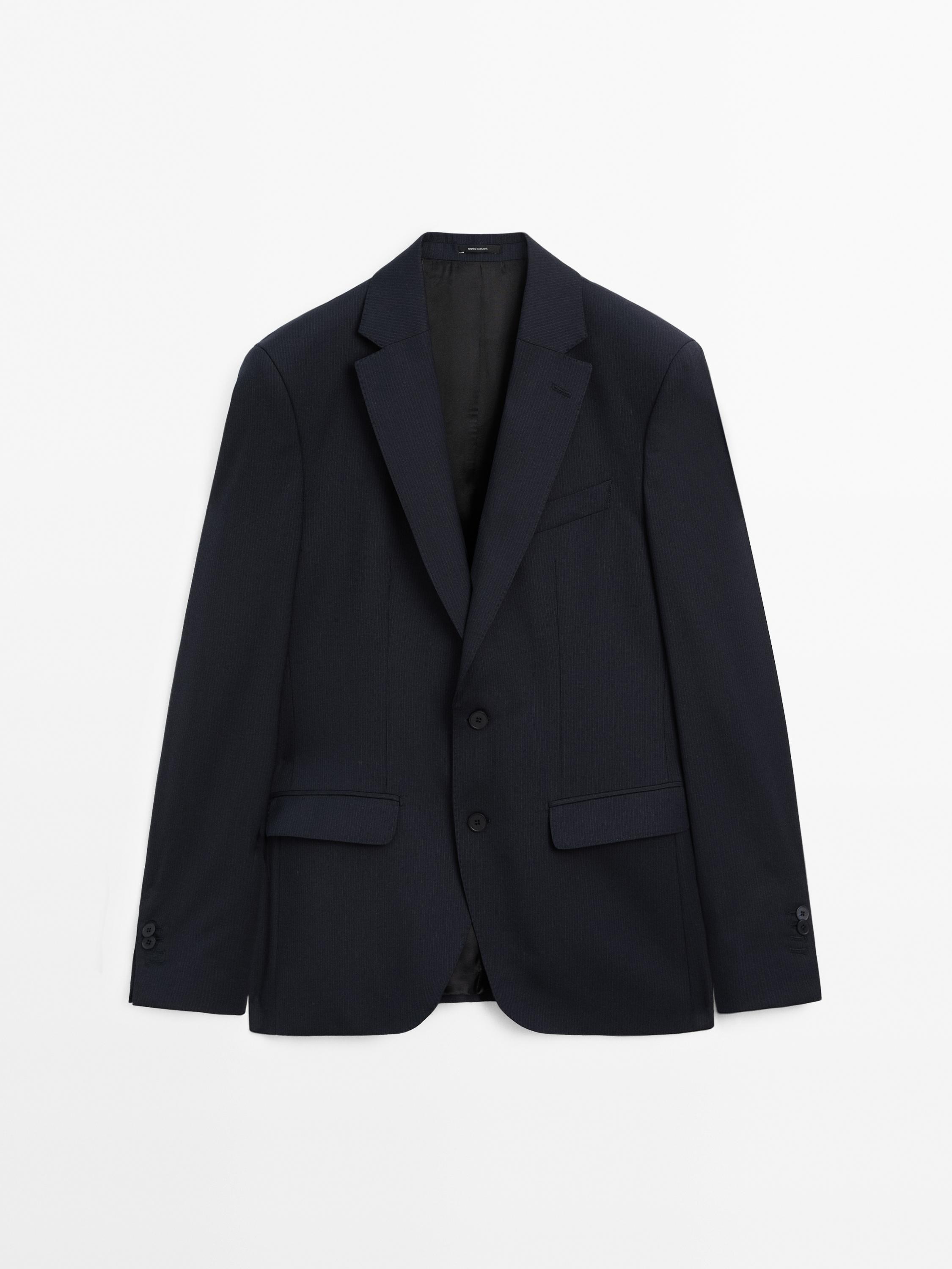 Pinstripe wool suit blazer