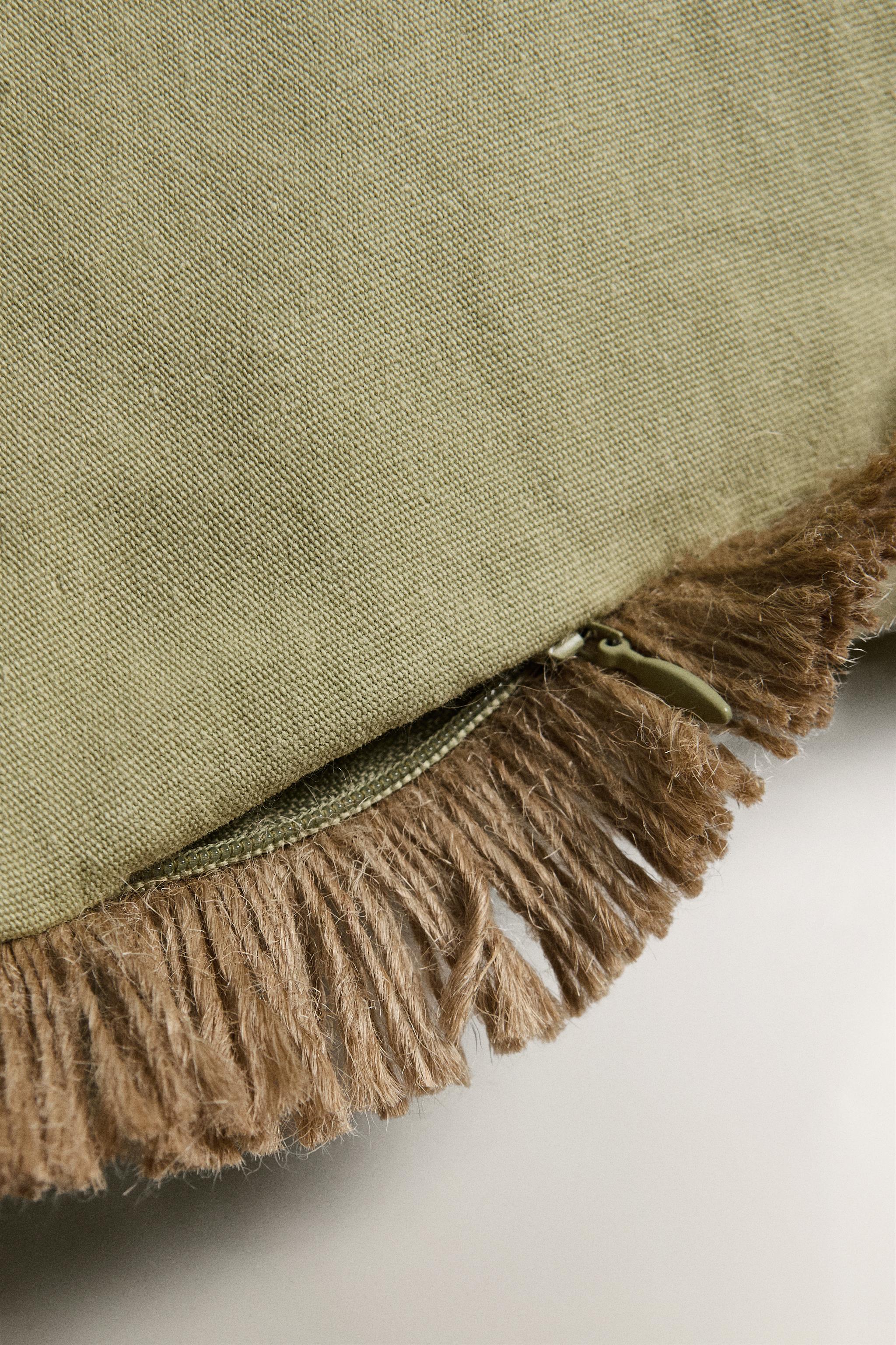 FRINGED JUTE THROW PILLOW COVER