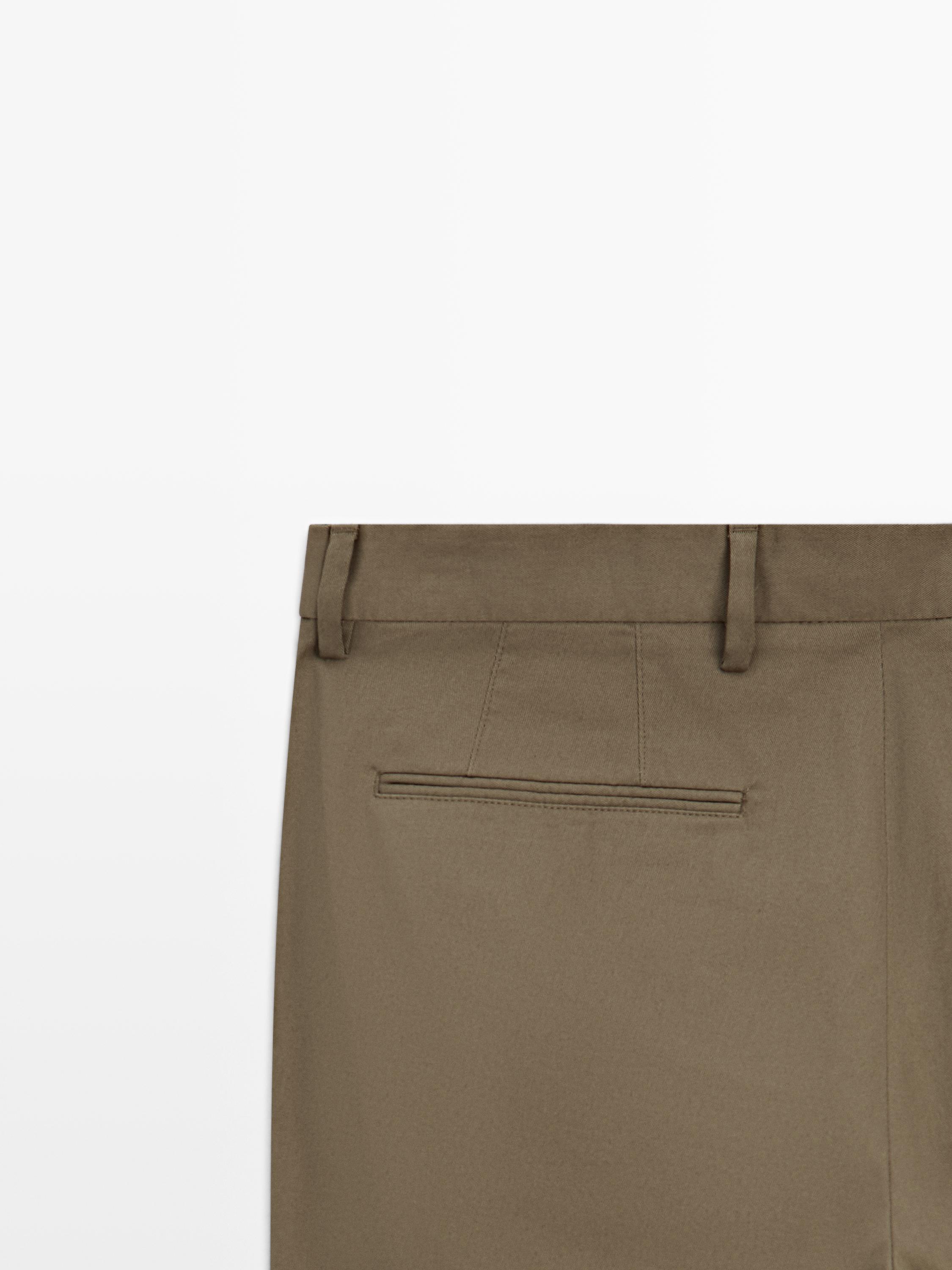 Cotton blend slim fit trousers