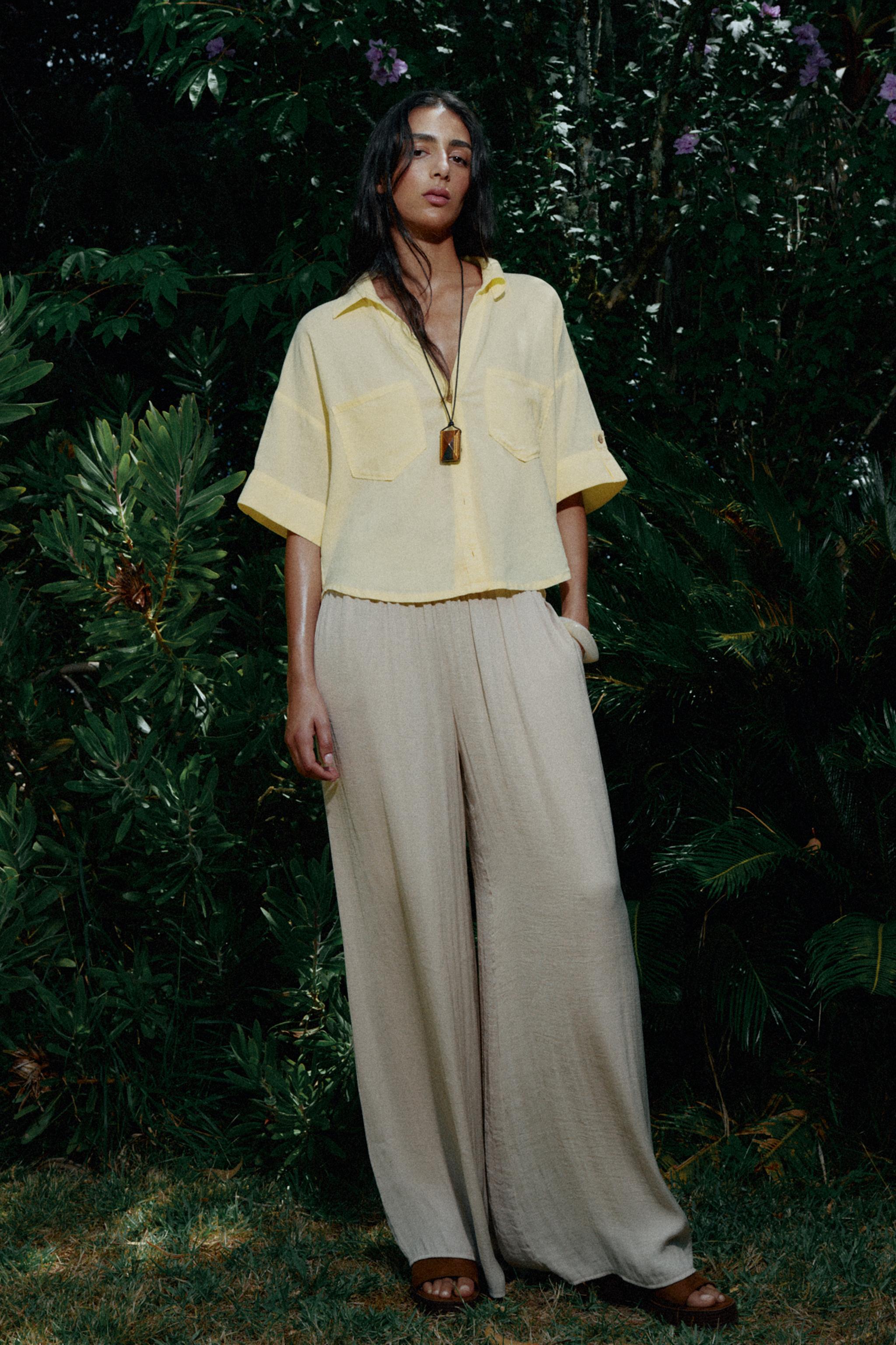 LINEN BLEND CROPPED SHIRT