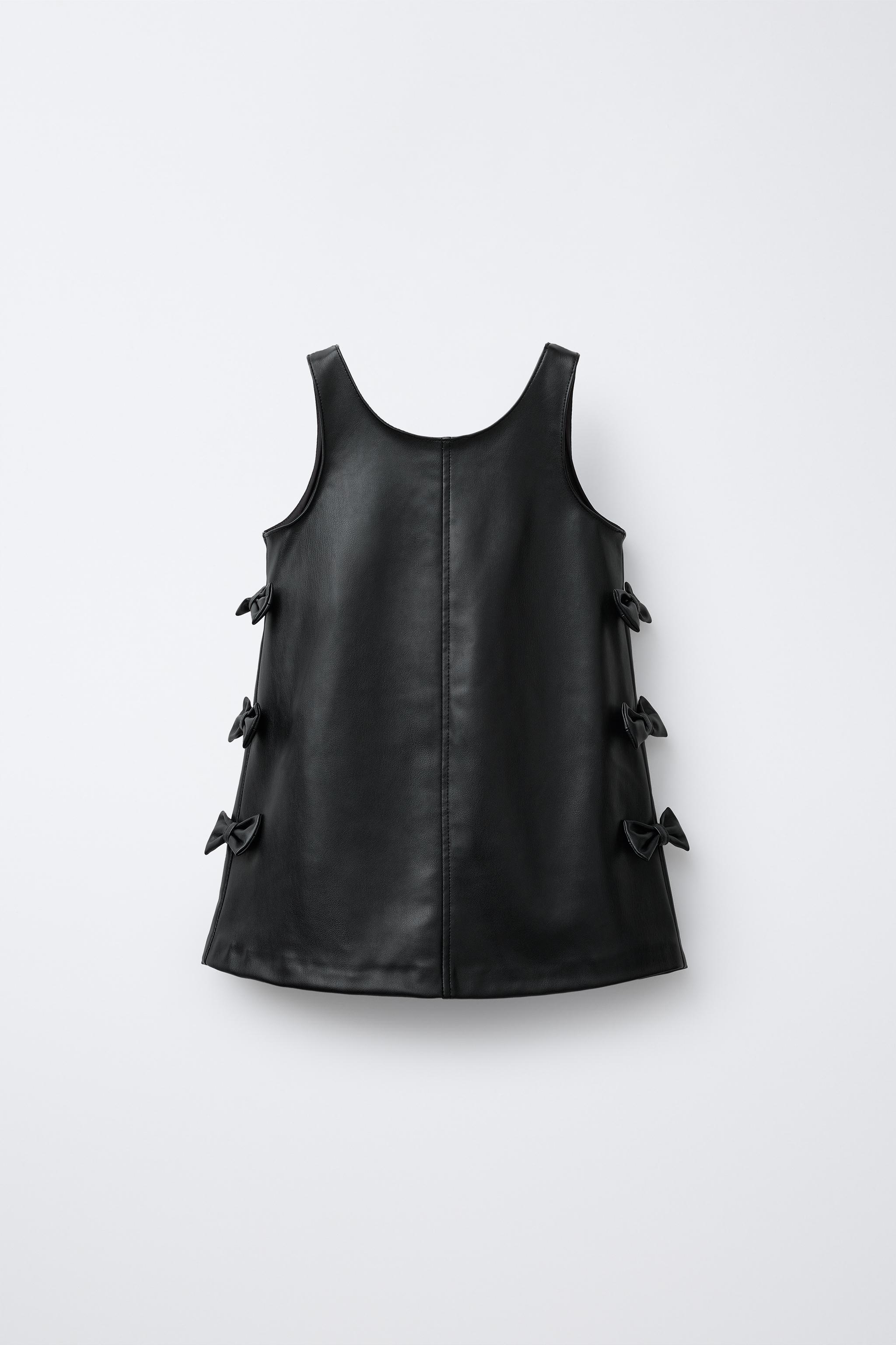 FAUX LEATHER TIE PINAFORE DRESS