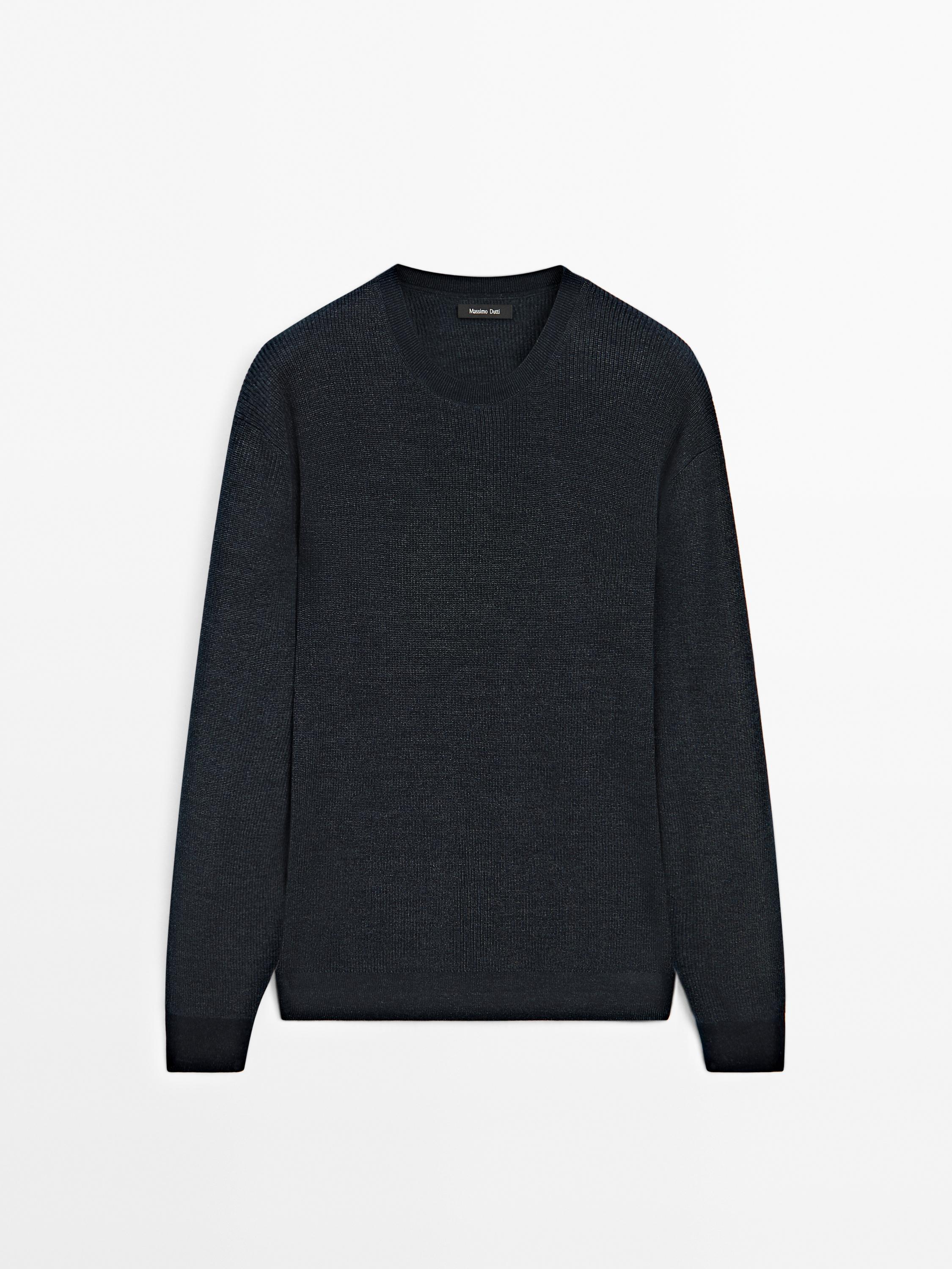 Denim-effect knit sweater