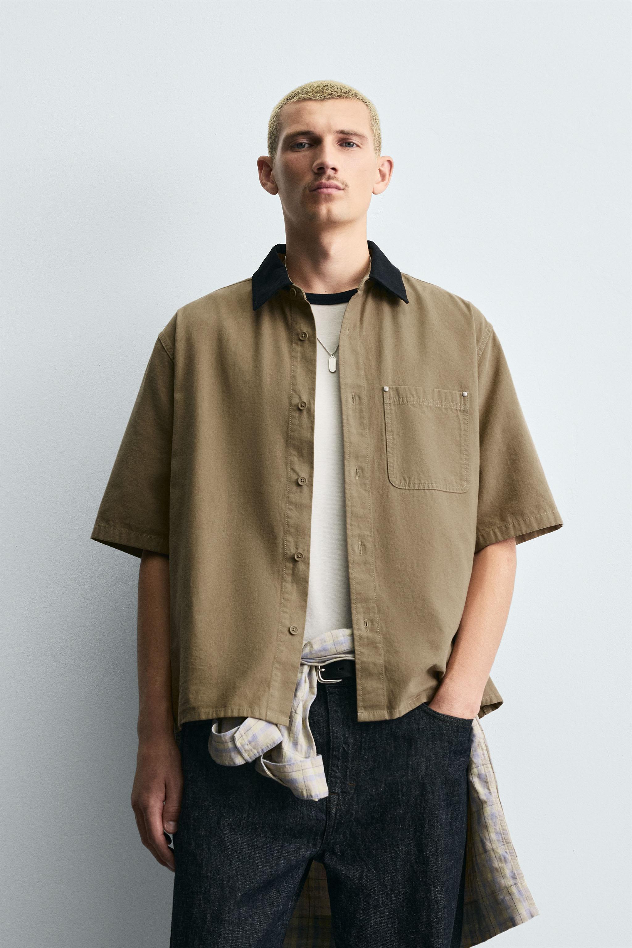 RELAXED FIT CONTRAST COLLAR SHIRT