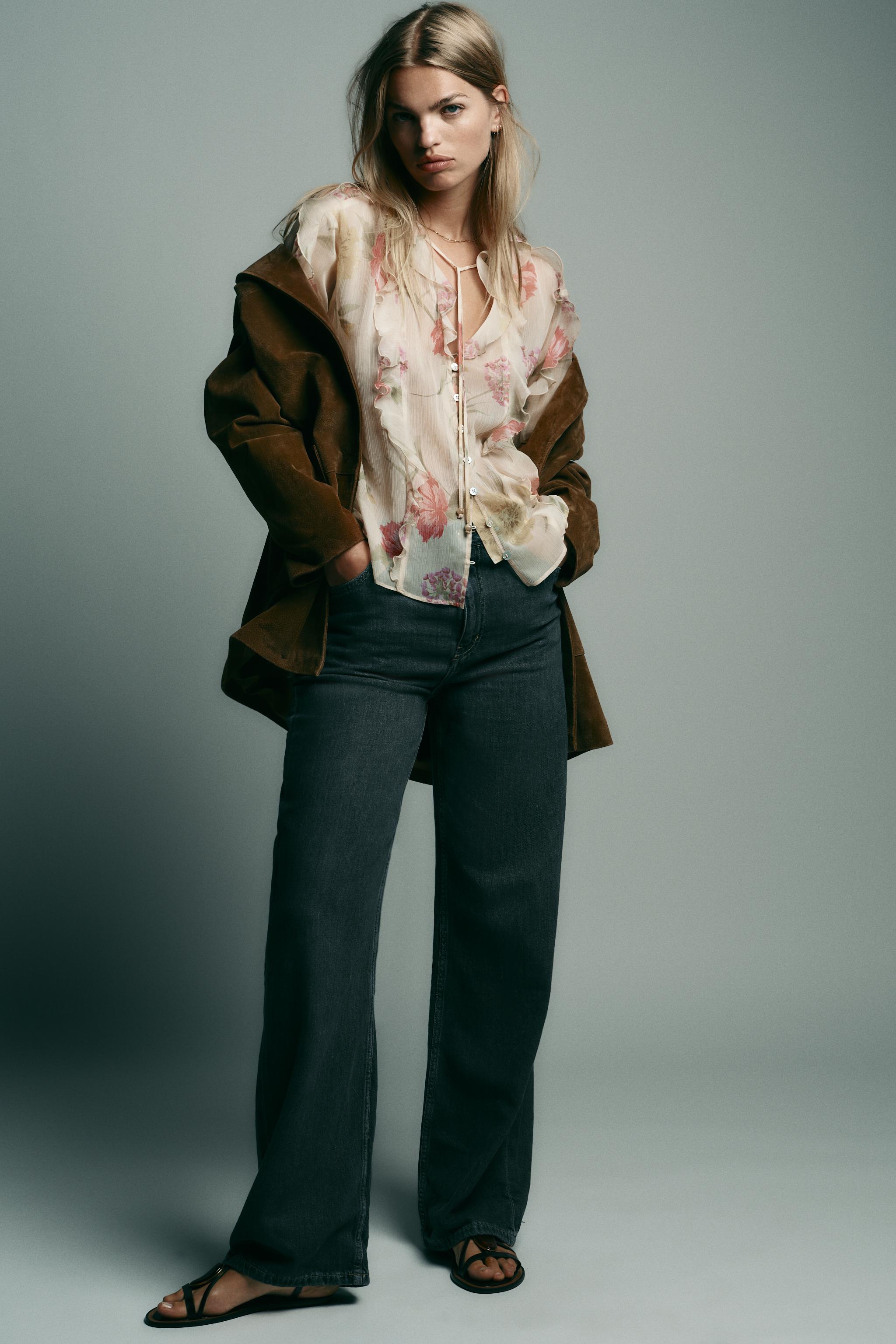 FLORAL PRINT SEMI-SHEER SHIRT