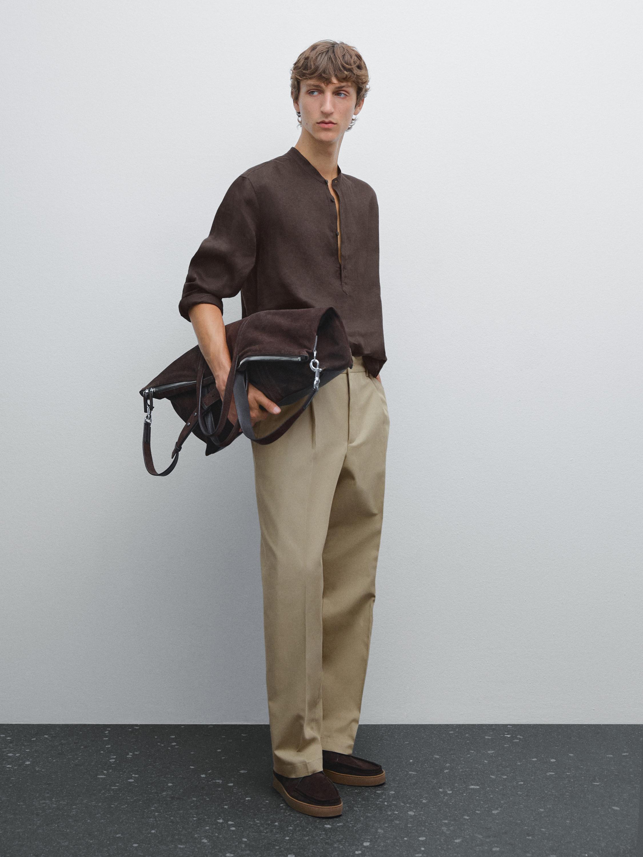 Regular fit shirt with stand collar