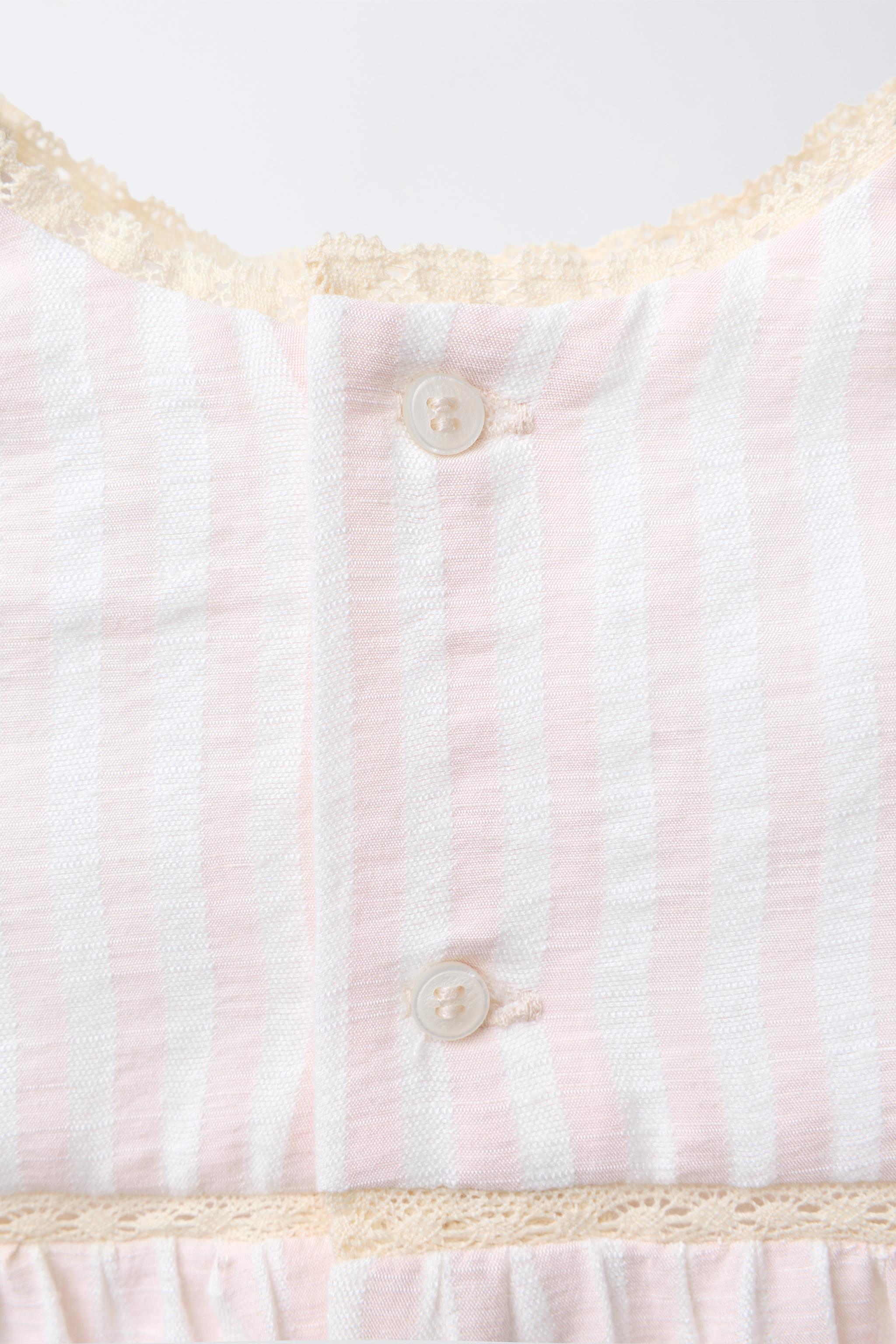 SEERSUCKER STRIPED LACE SHIRT AND SHORTS SET