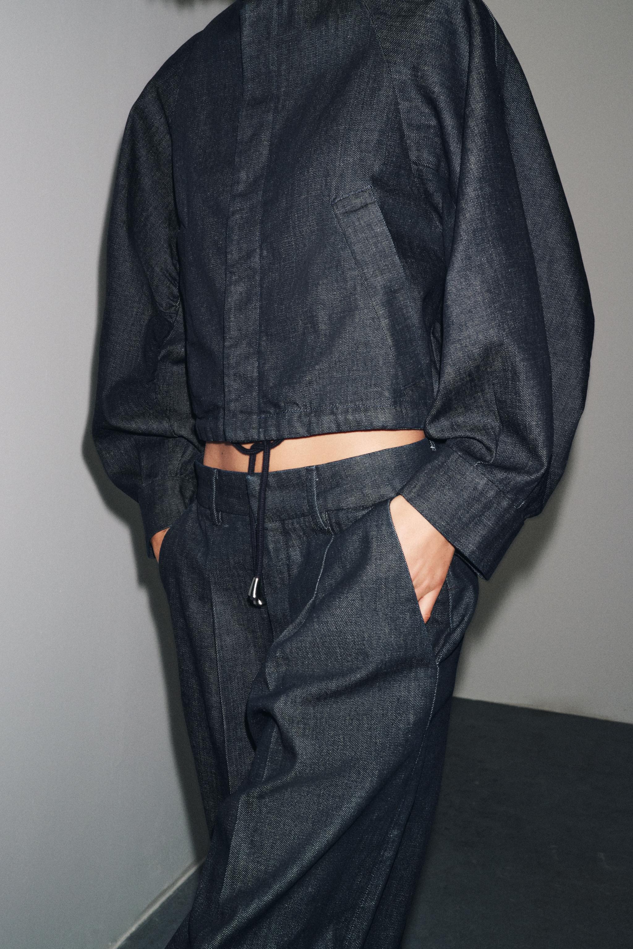 ZW COLLECTION DENIM PUFFER BOMBER JACKET