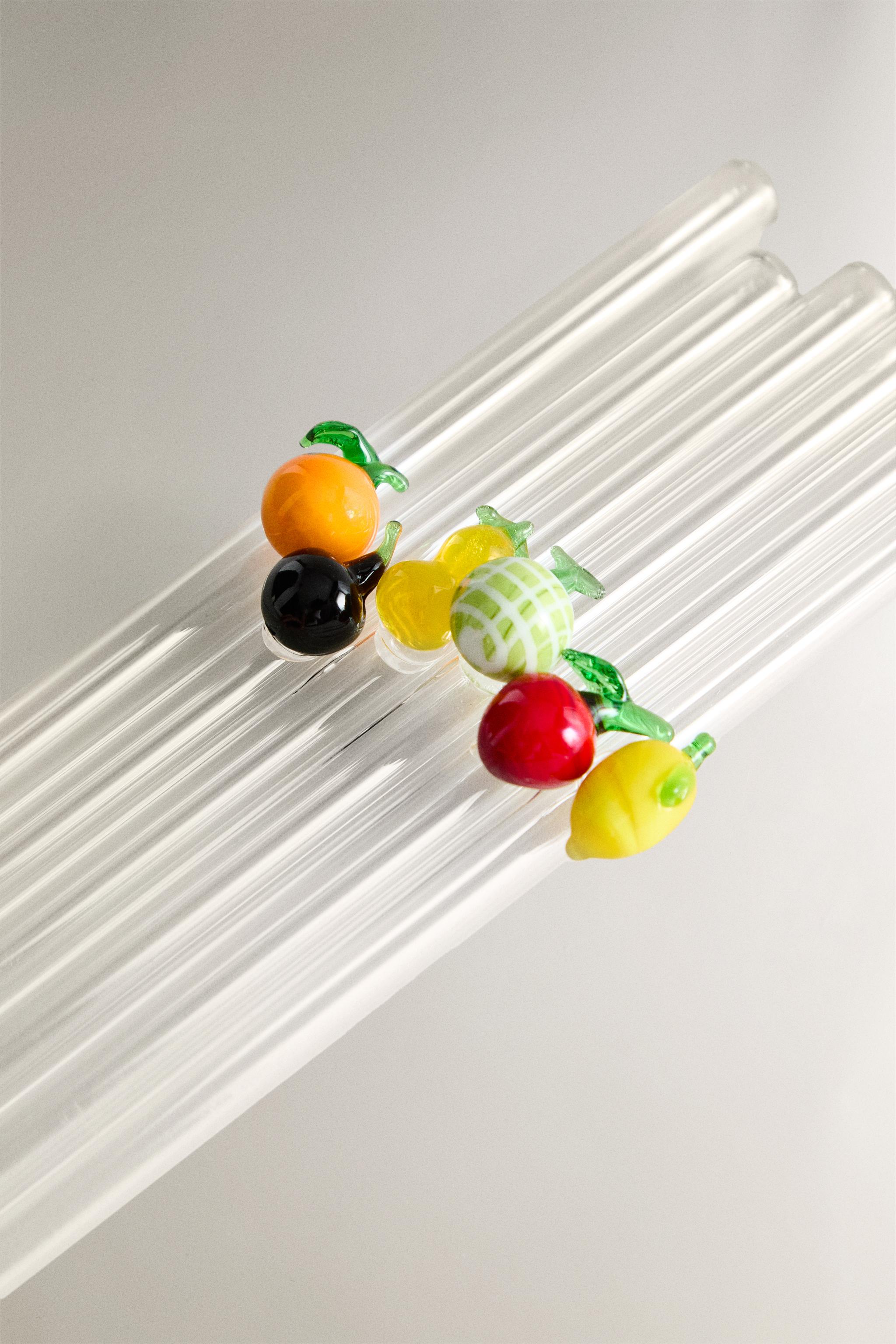 SET OF GLASS STRAWS WITH FRUIT FIGURES (SET OF 6)