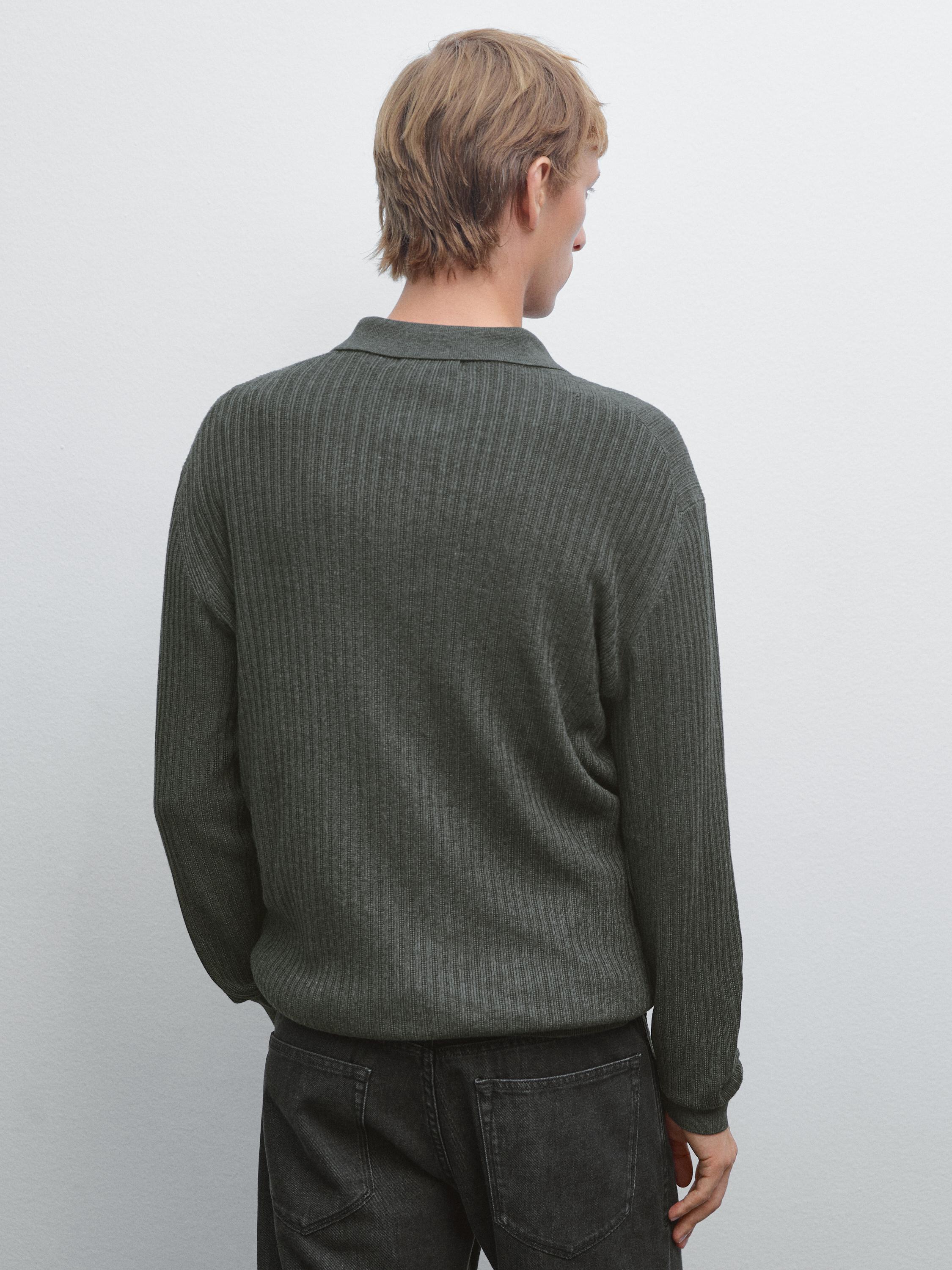 Cotton blend knit polo sweater