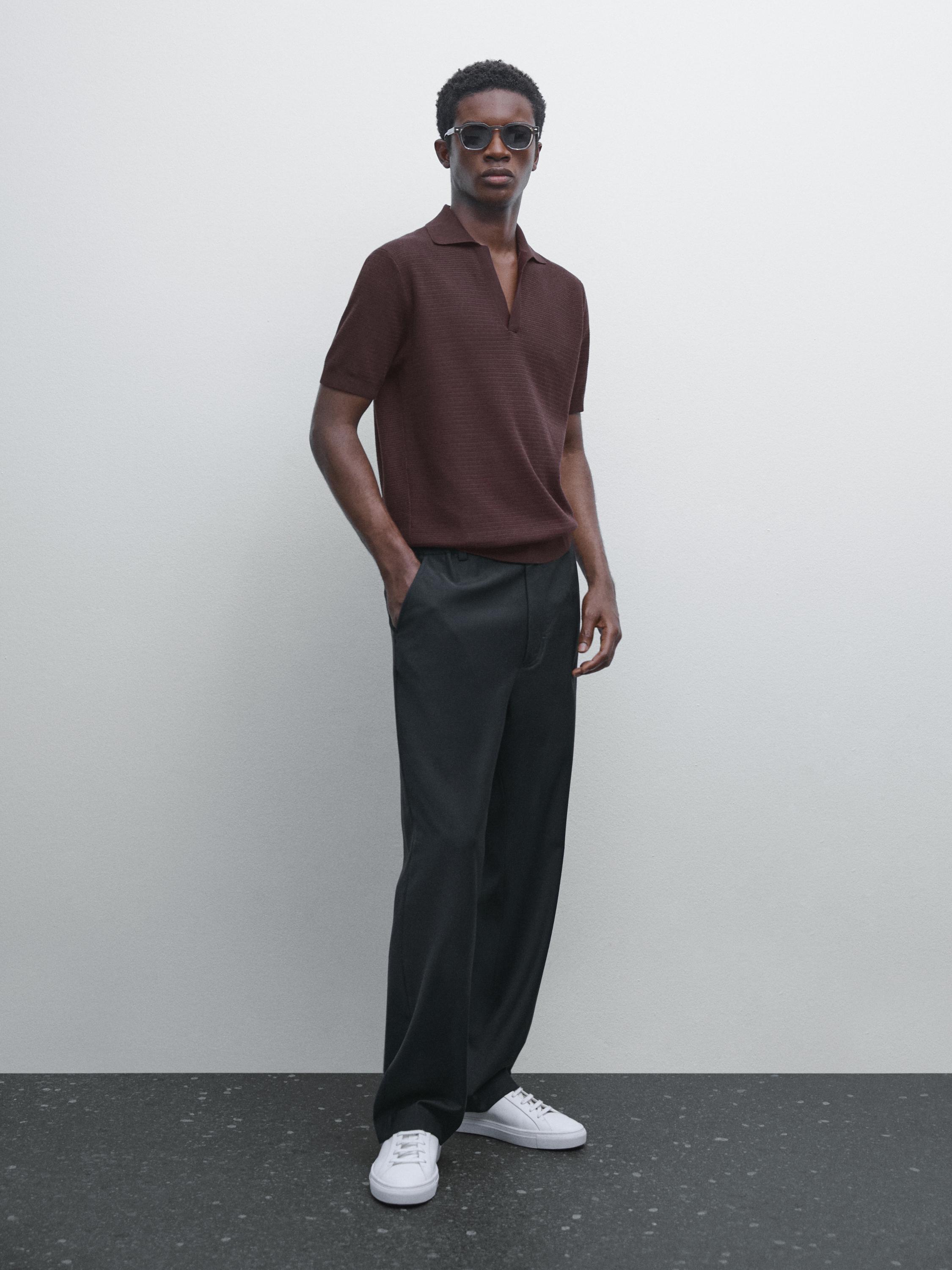 Knit V-neck polo shirt