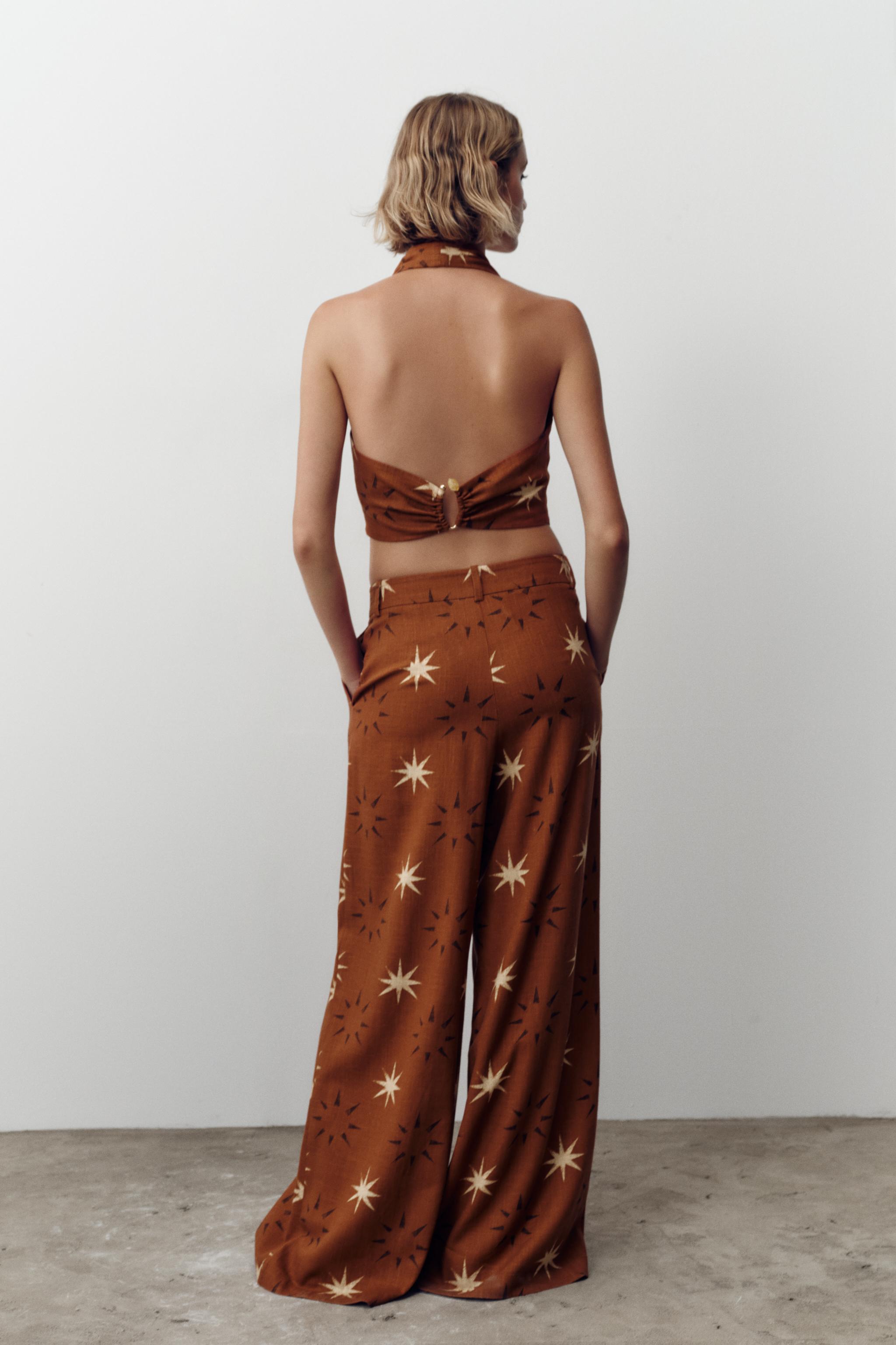 SUN PRINT LINEN WIDE LEG PANTS