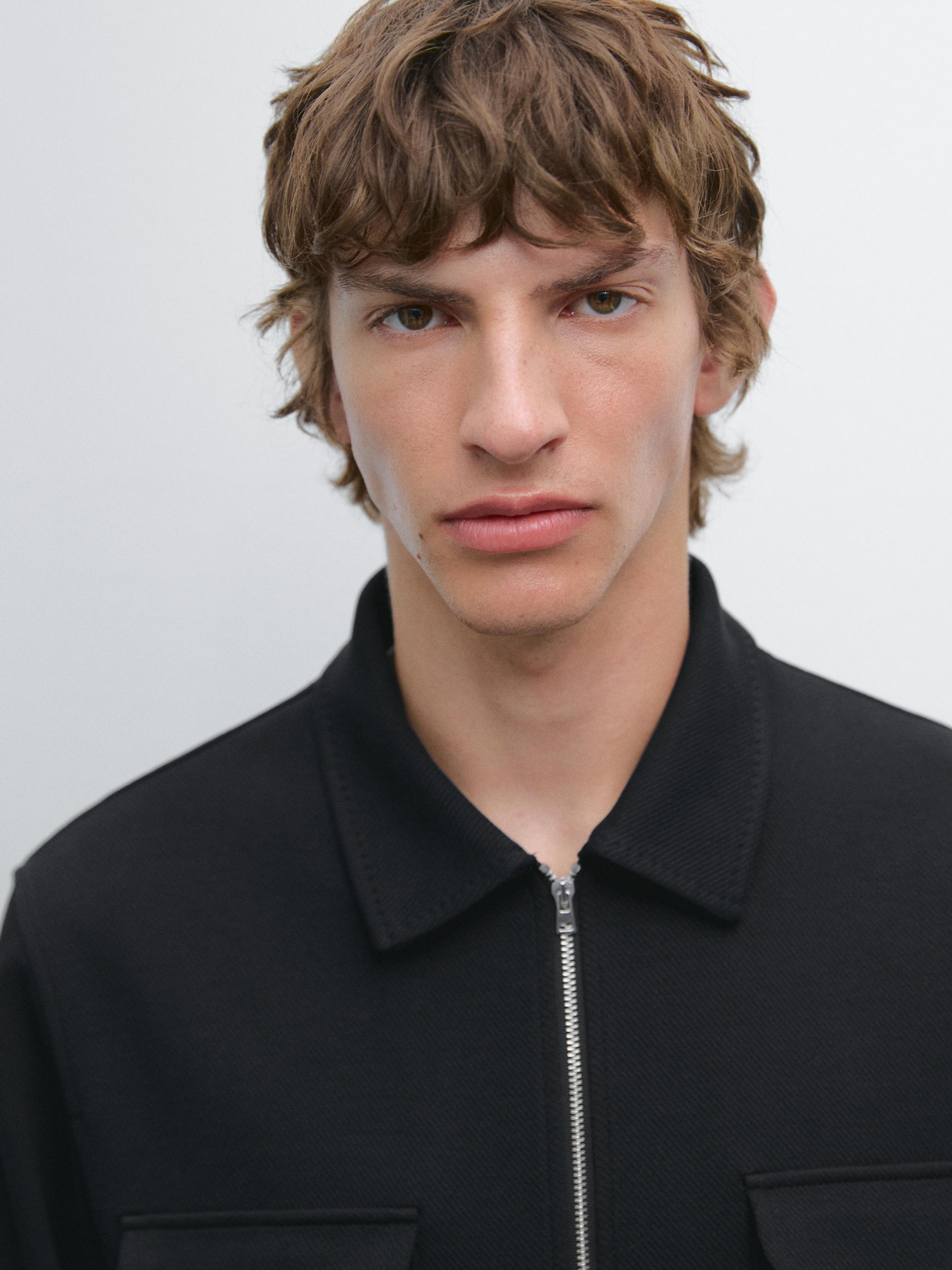 Cotton blend twill jacket with pockets