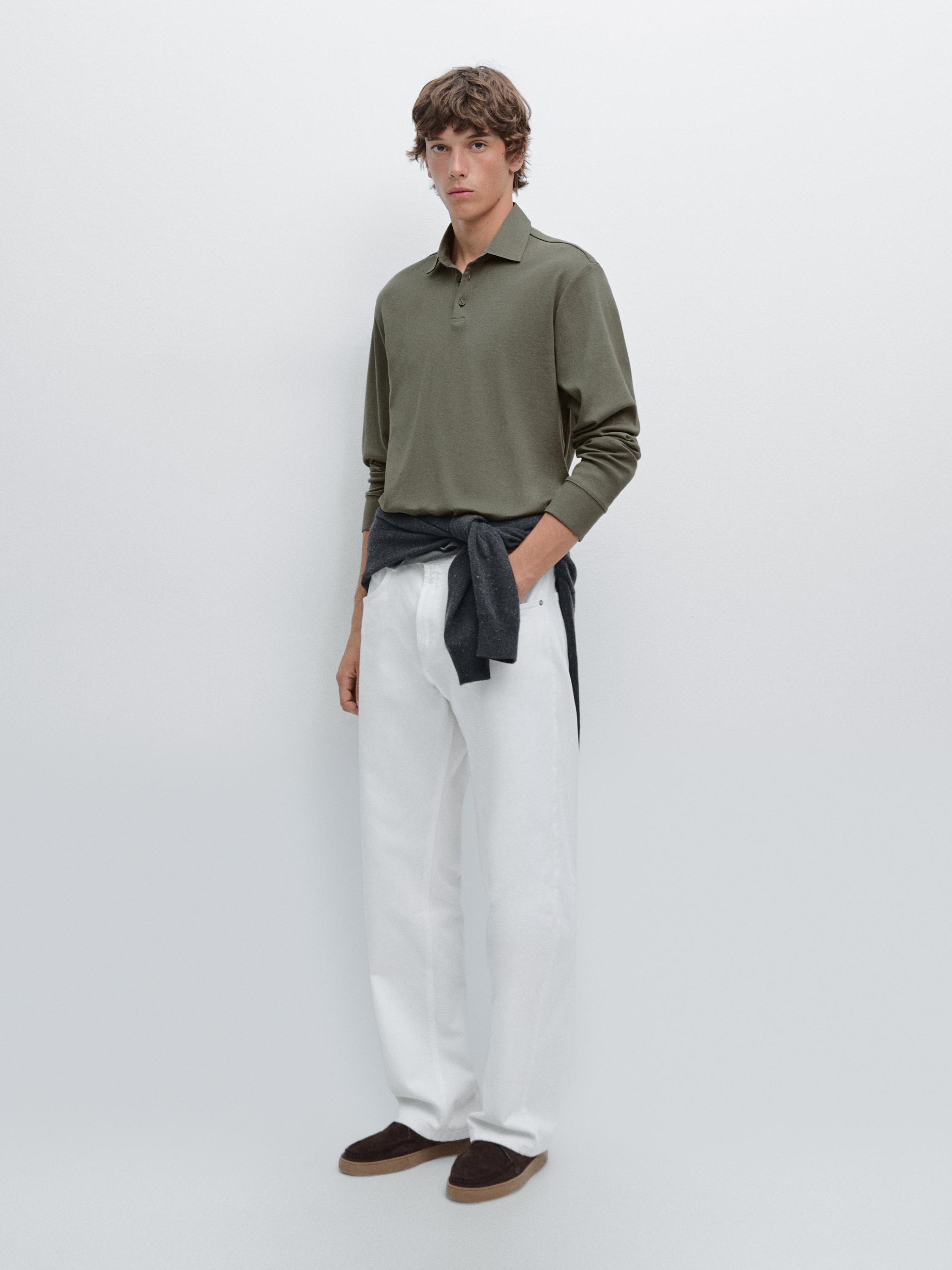 Long sleeve polo shirt with contrast collar