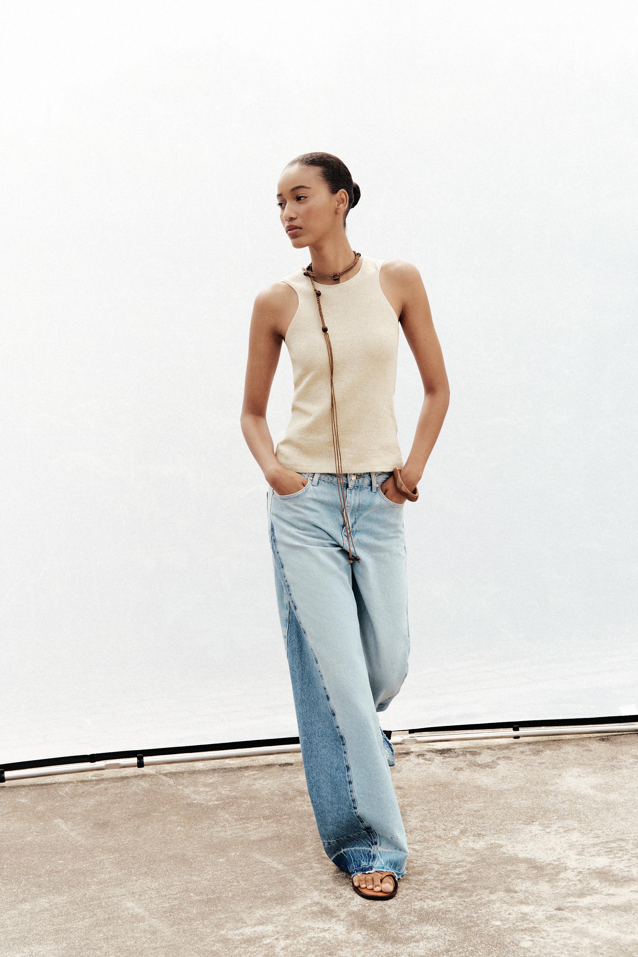 Z1975 CONTRAST MID-RISE WIDE LEG JEANS