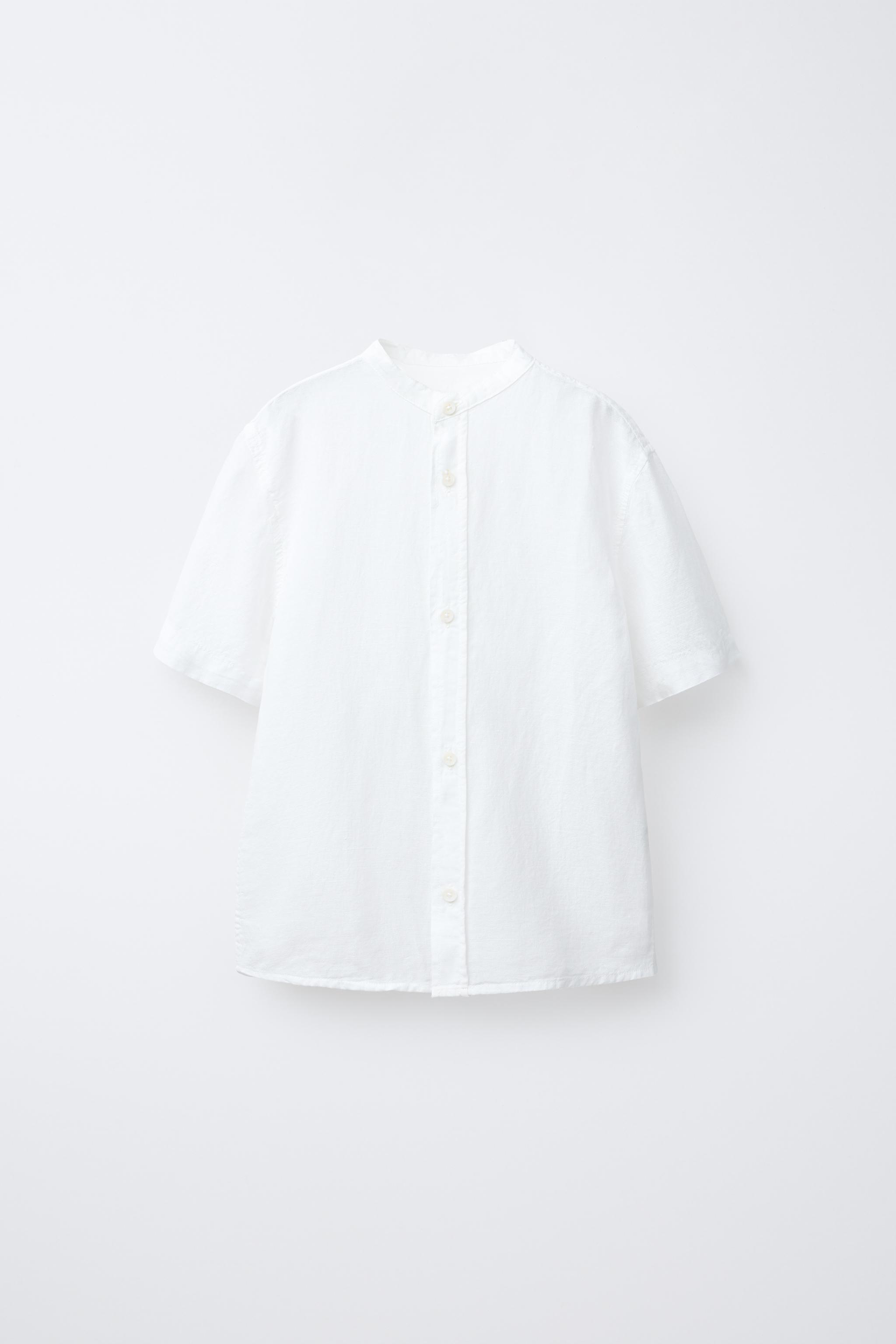LINEN COTTON MANDARIN COLLAR SHIRT