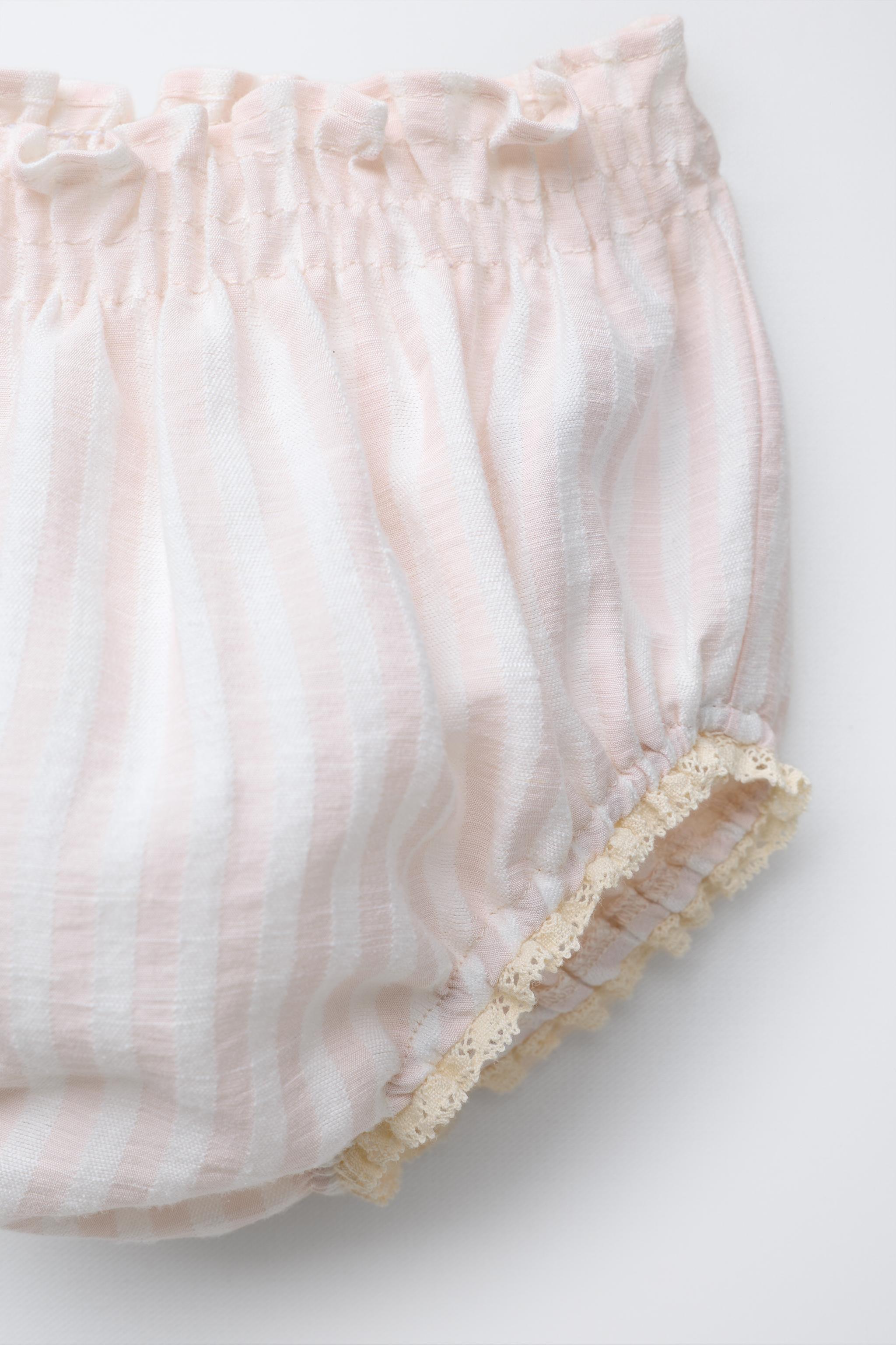 SEERSUCKER STRIPED LACE SHIRT AND SHORTS SET