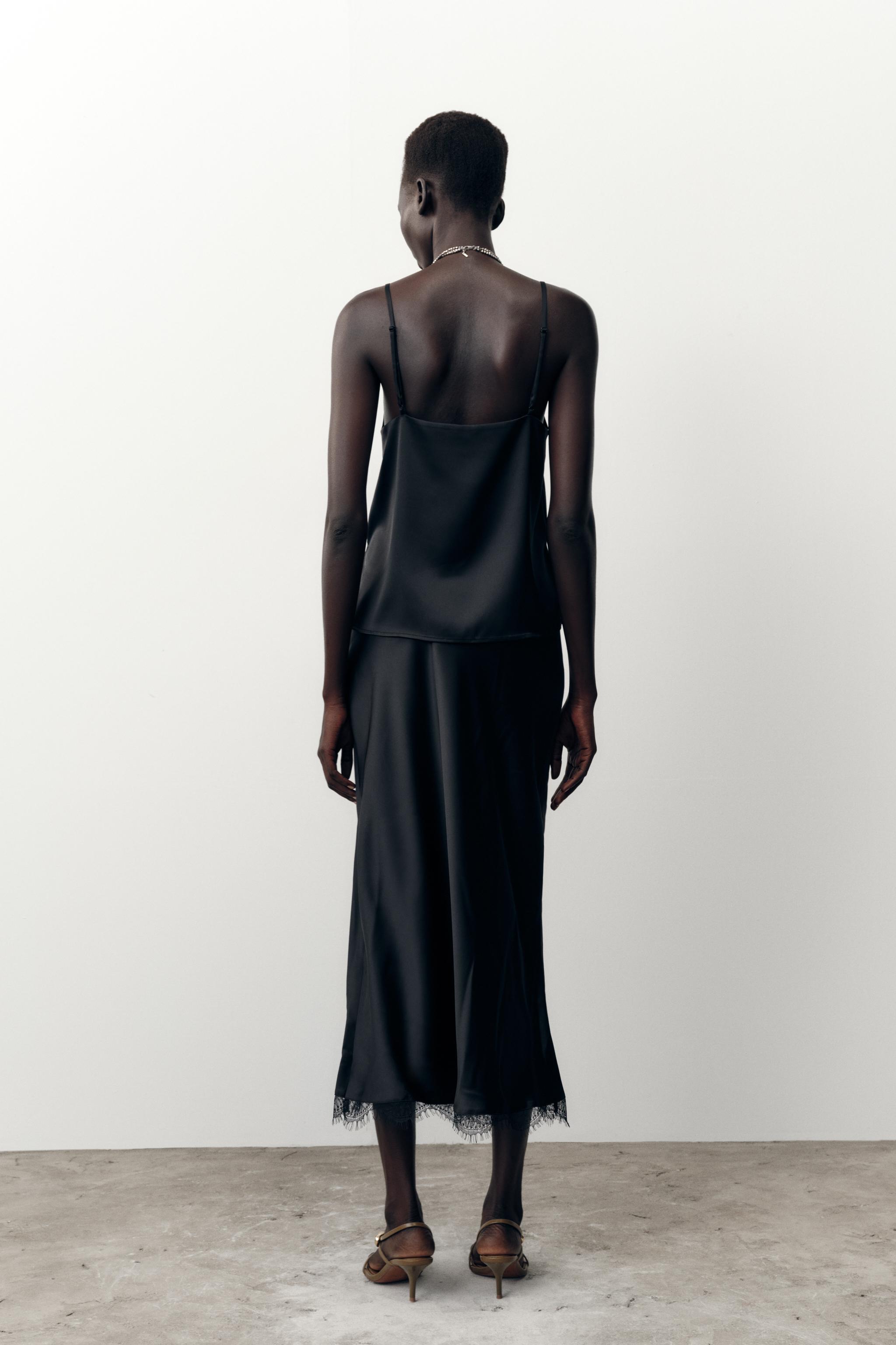 SATIN MIDI LACE SKIRT