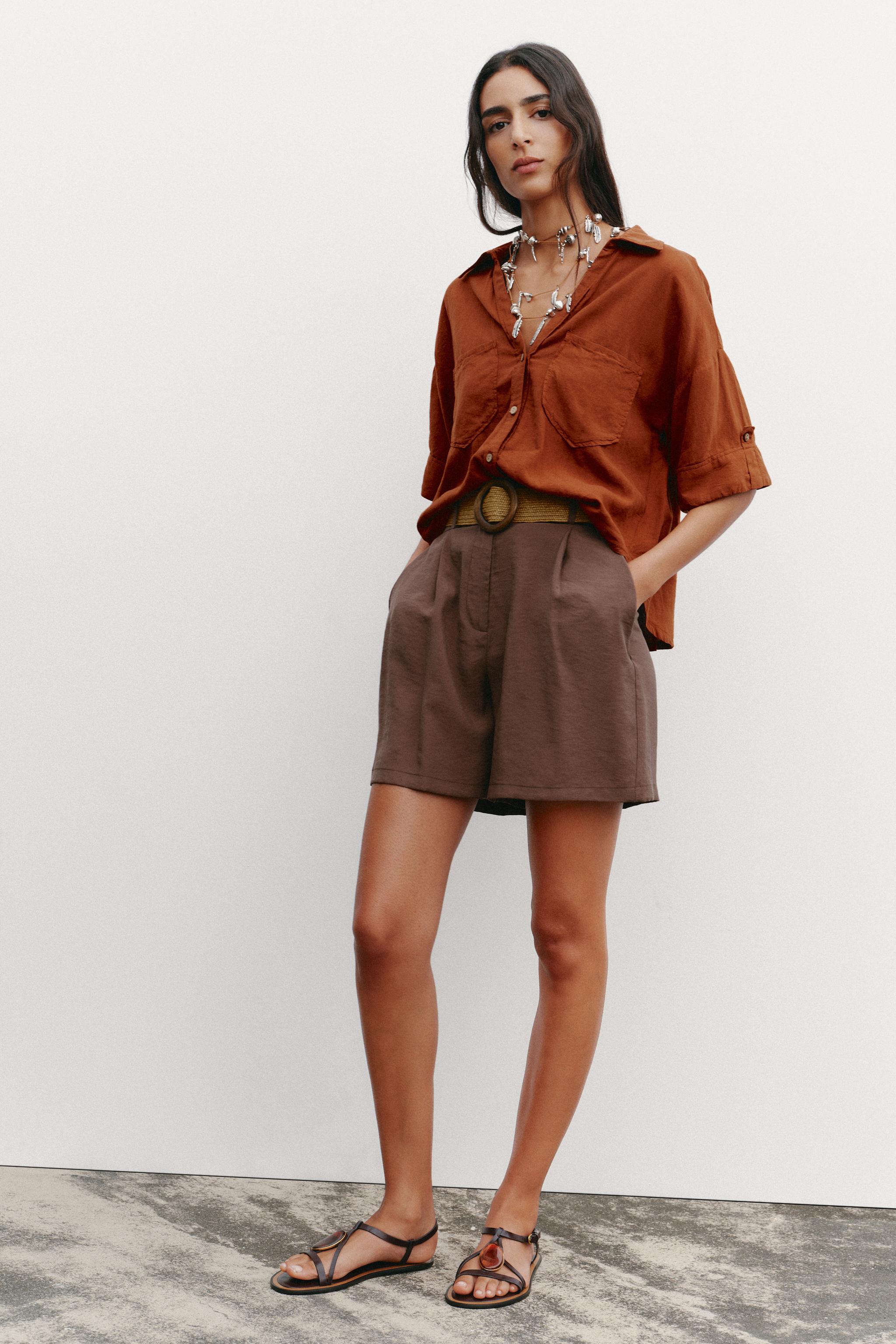 LINEN BLEND CROPPED SHIRT