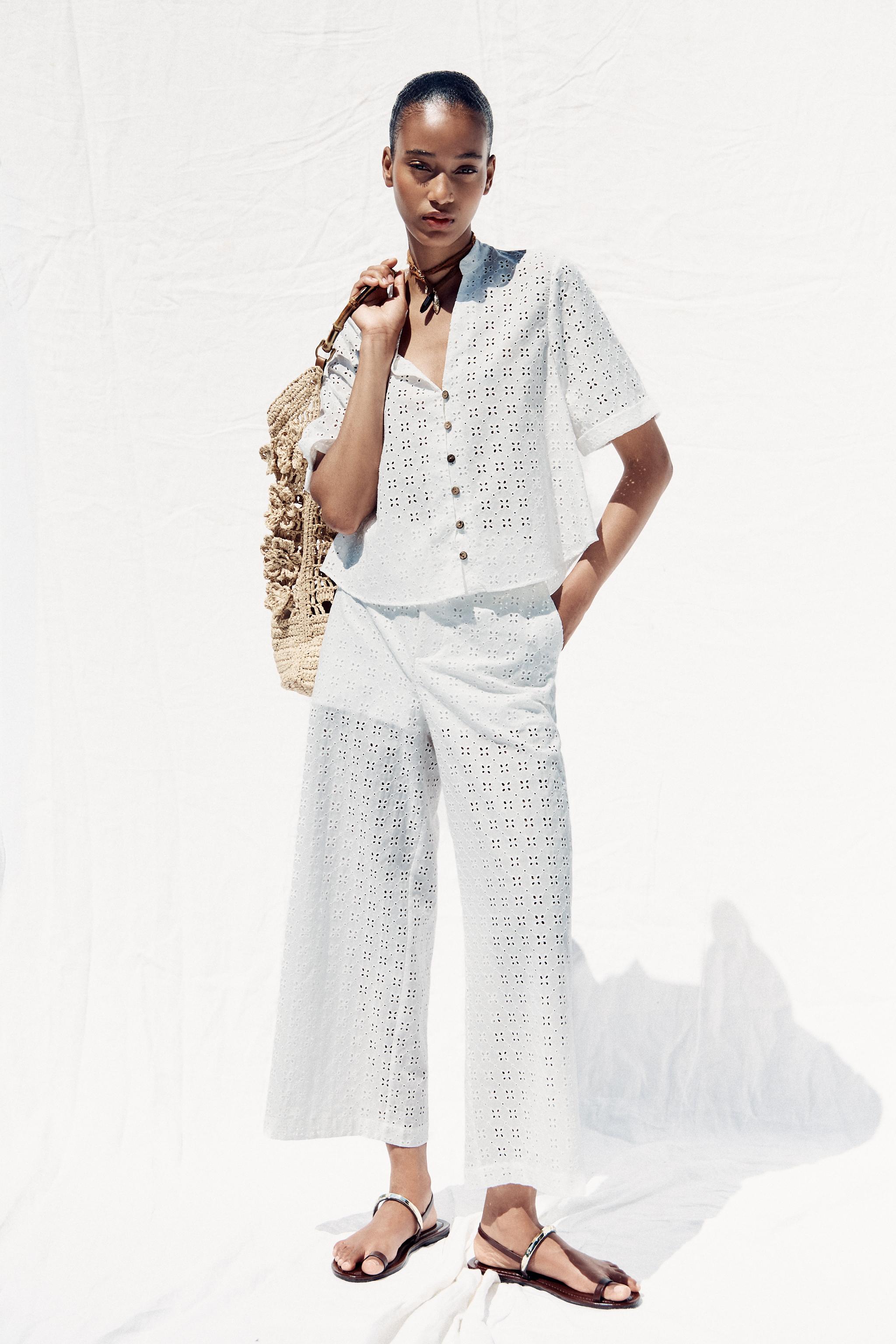 SHORT SLEEVE EYELET EMBROIDERED SHIRT