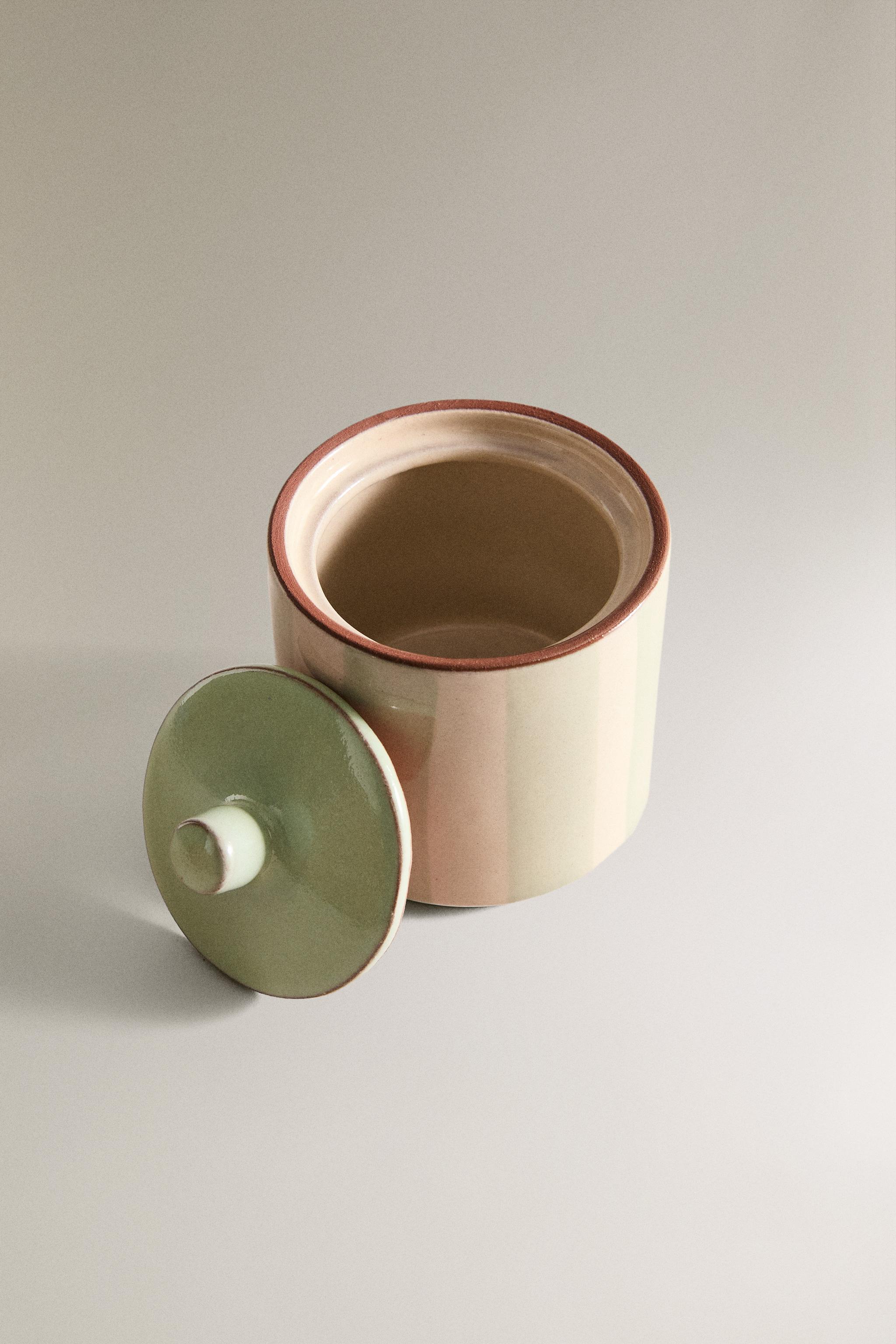 STRIPED CERAMIC BATHROOM JAR