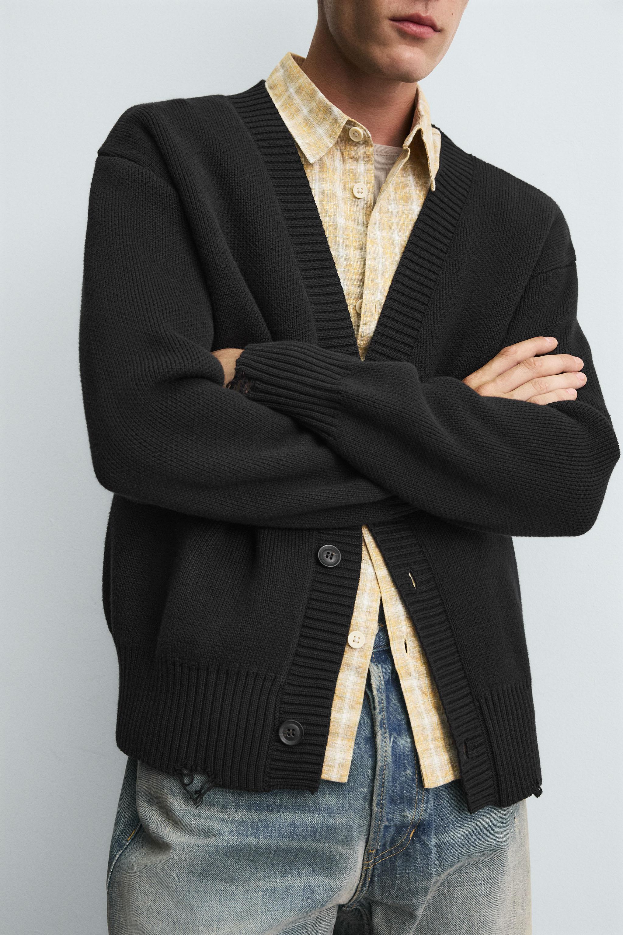 DISTRESSED RIBBED CARDIGAN