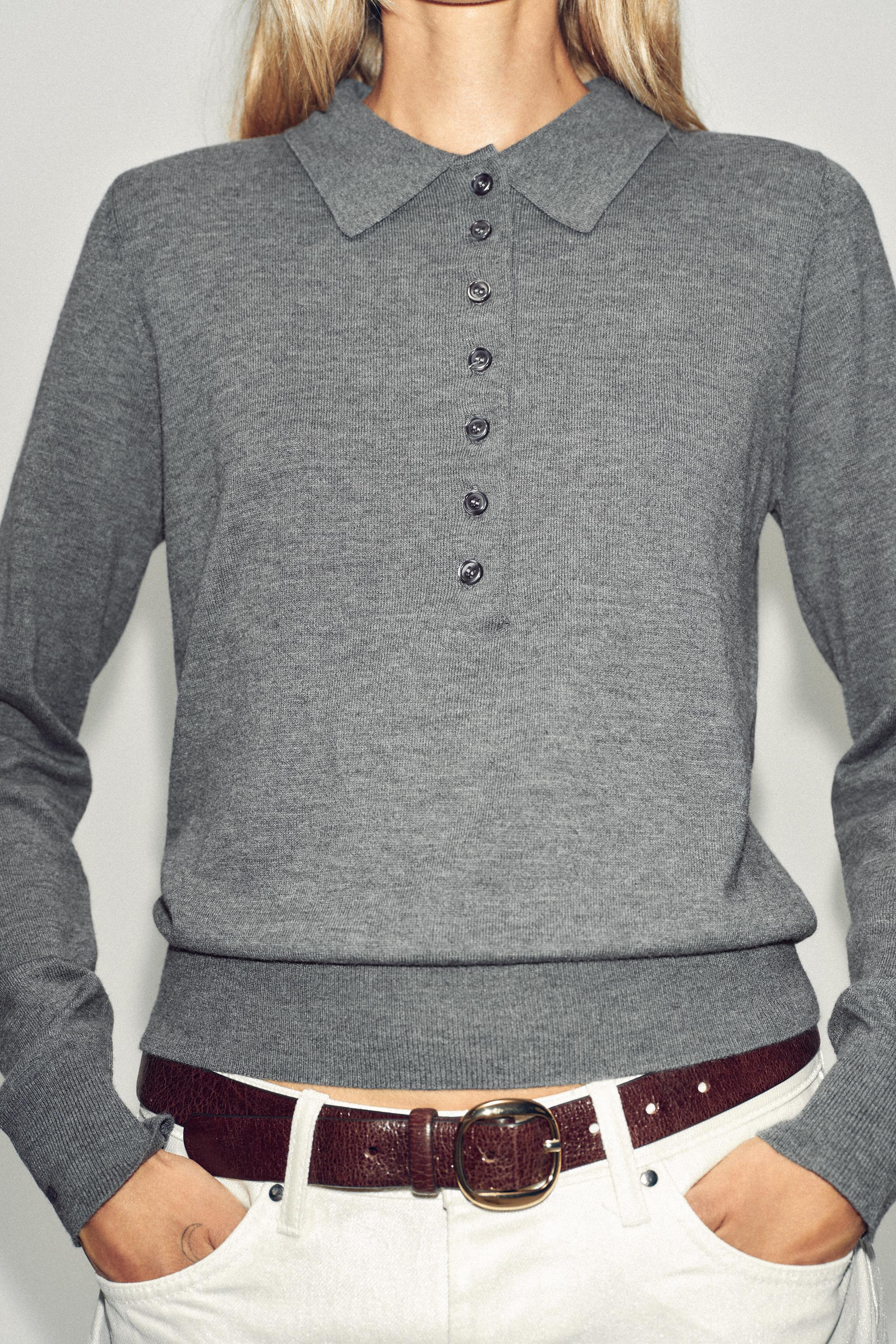 PLAIN KNIT POLO SWEATER