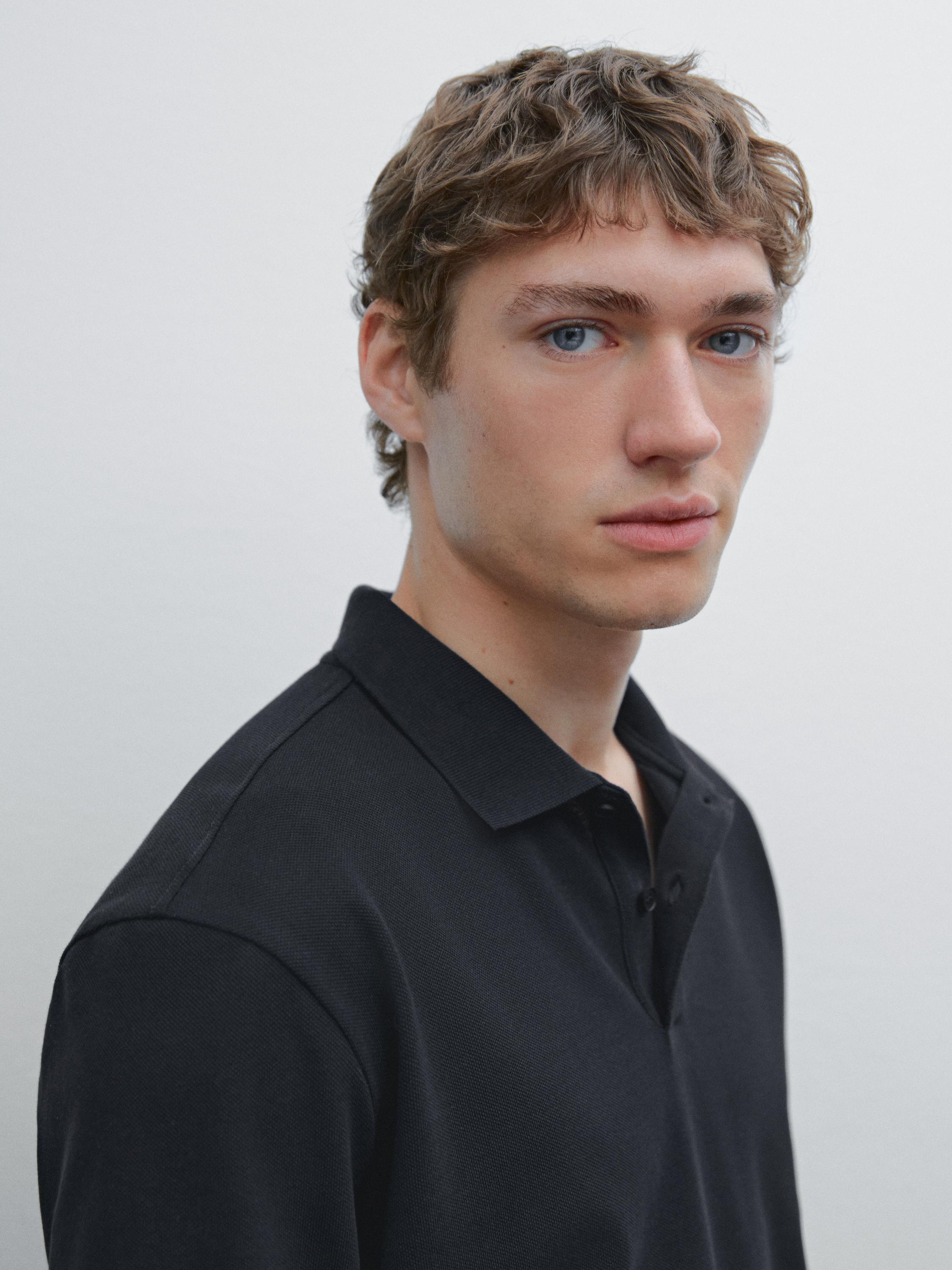 Micro textured piqué cotton polo shirt