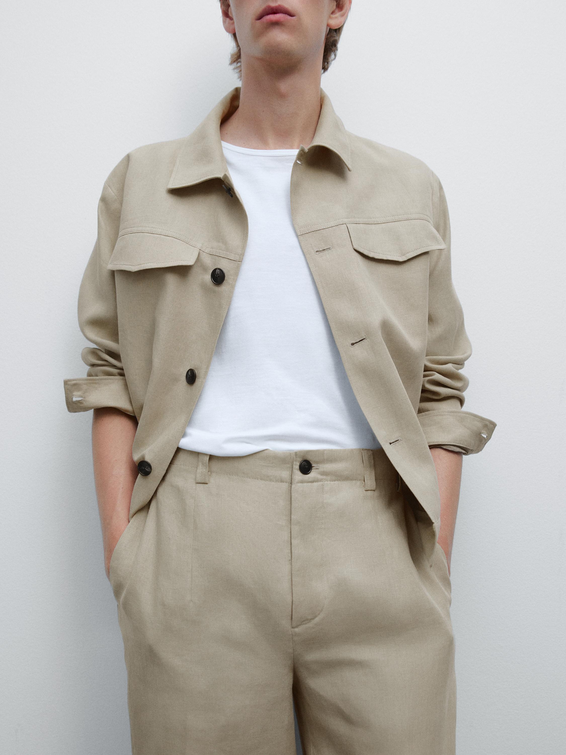 100% linen total look wide-leg trousers