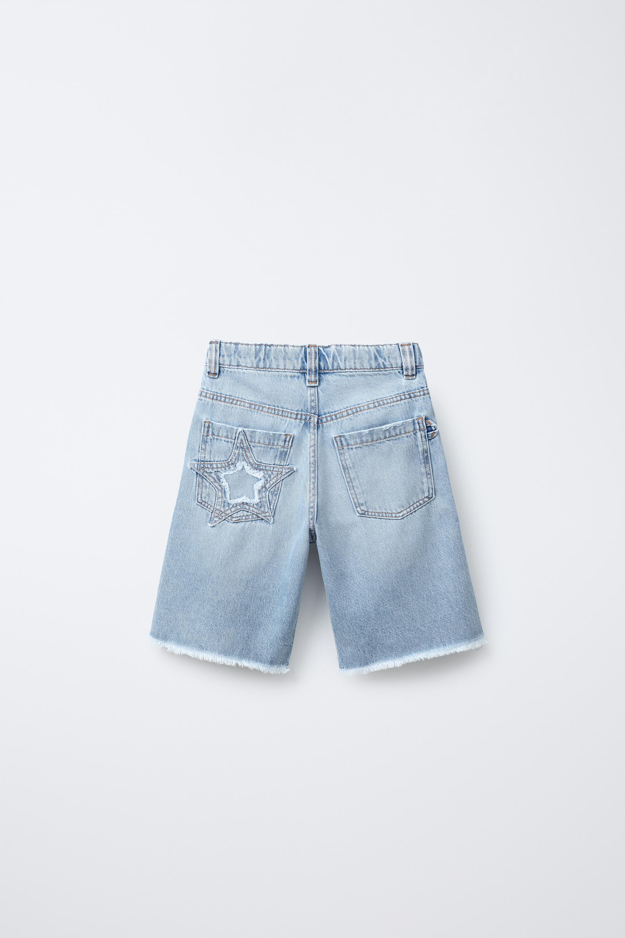 STAR PATCH RELAXED BAGGY DENIM SHORTS