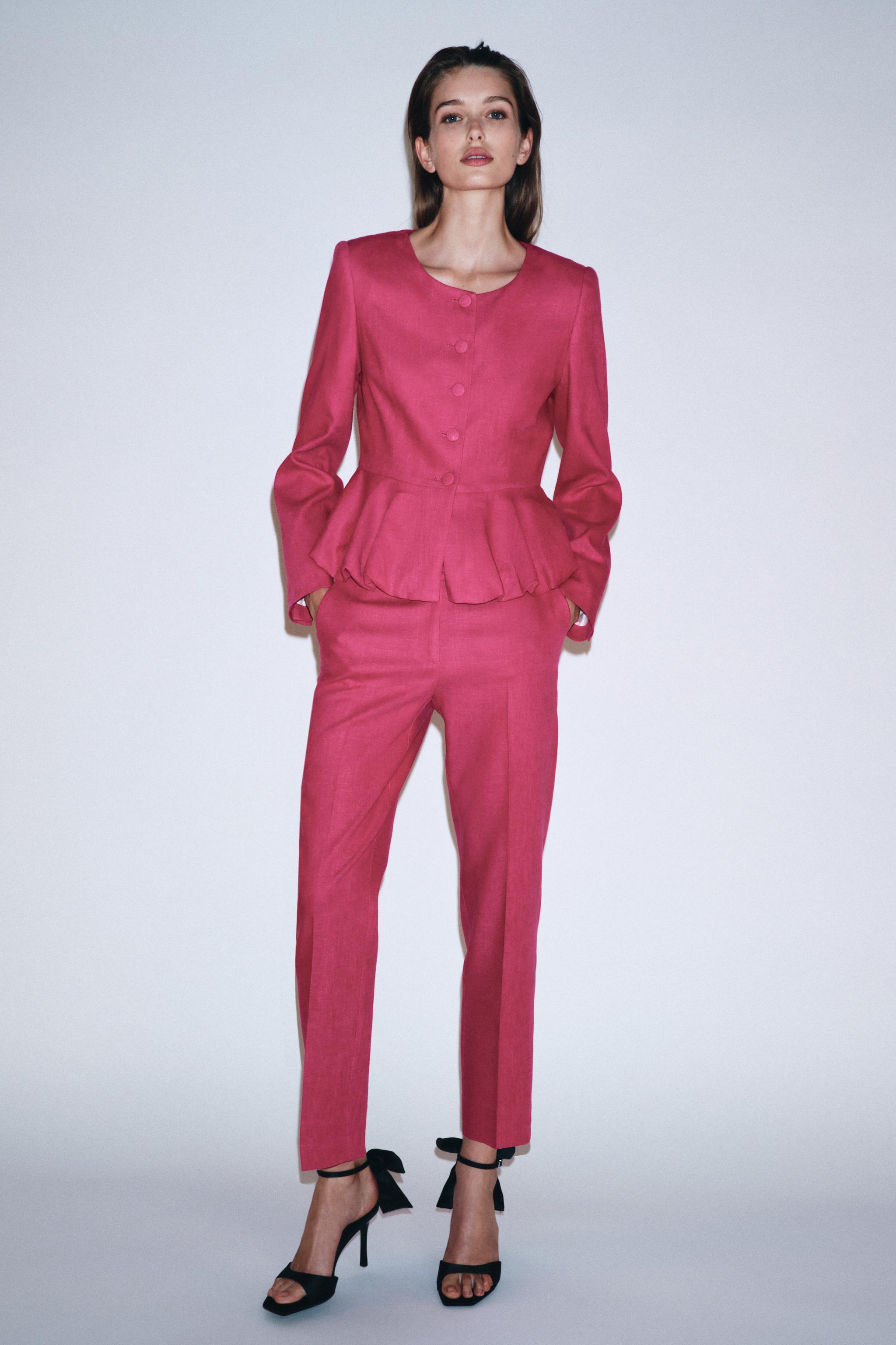 HIGH-WAISTED SLIM LINEN PANTS