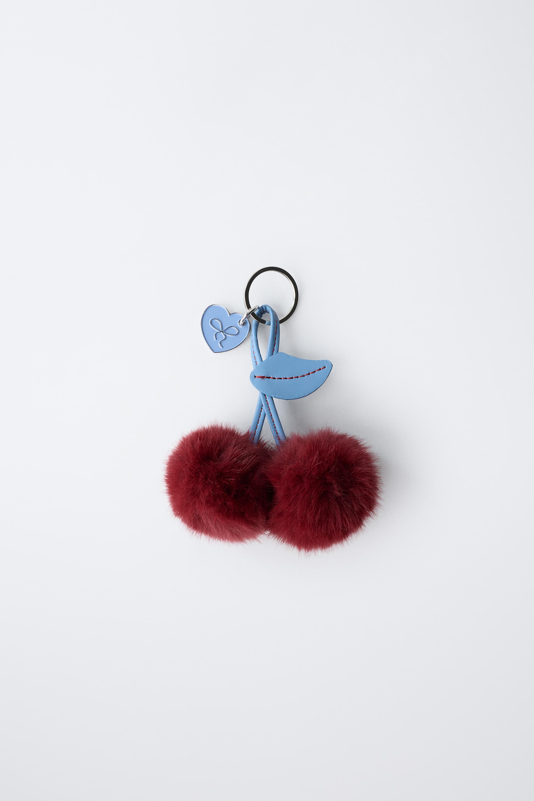 FAUX FUR CHERRY KEYCHAIN