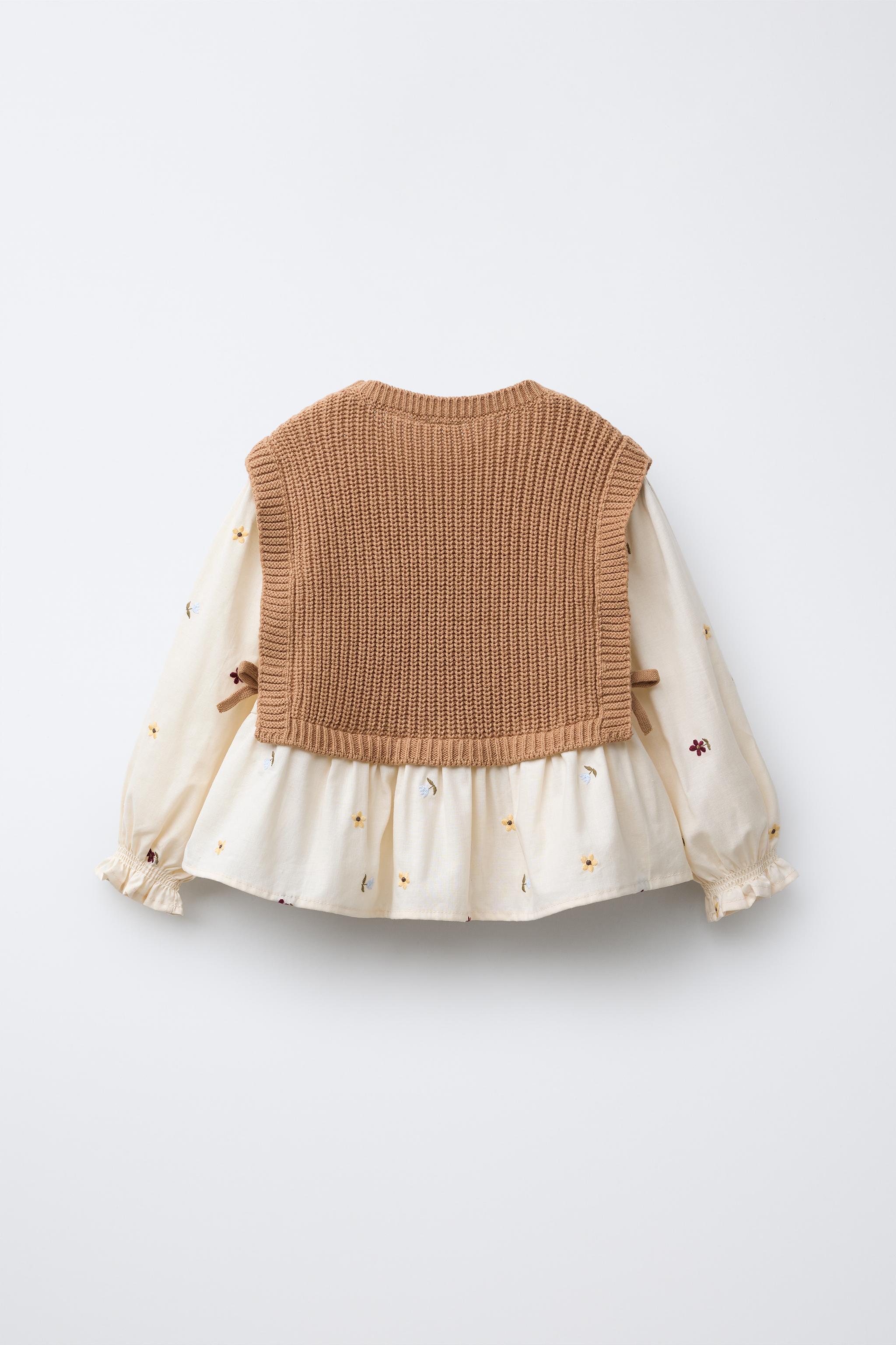 FLORAL EMBROIDERY SHIRT WITH KNIT VEST